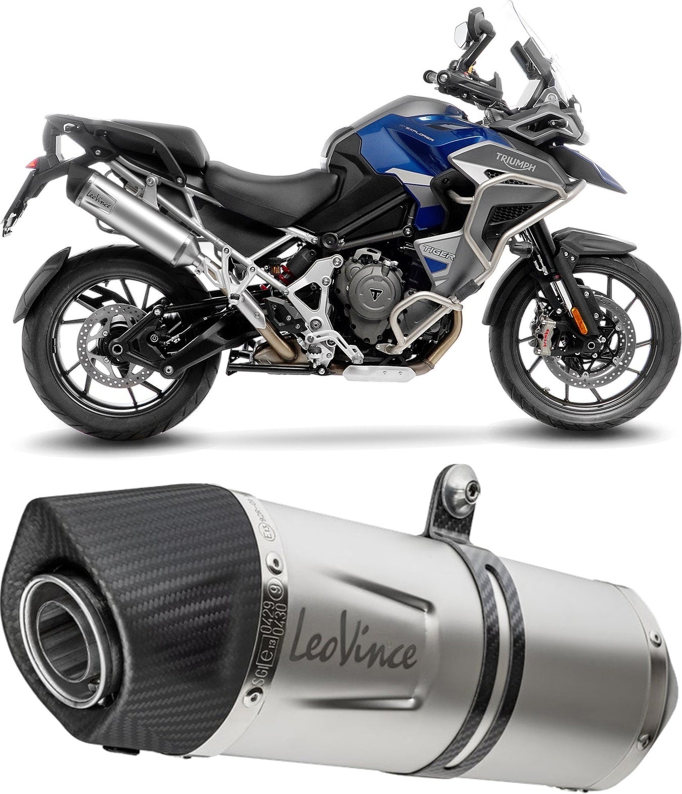 Exhaust Tip With Noise Certification Lv One Evo Stainless Steel Carbon Fiber End Cap - Leovince Compatible With Triumph Tiger 1200 Gt Rally (2025-2026)