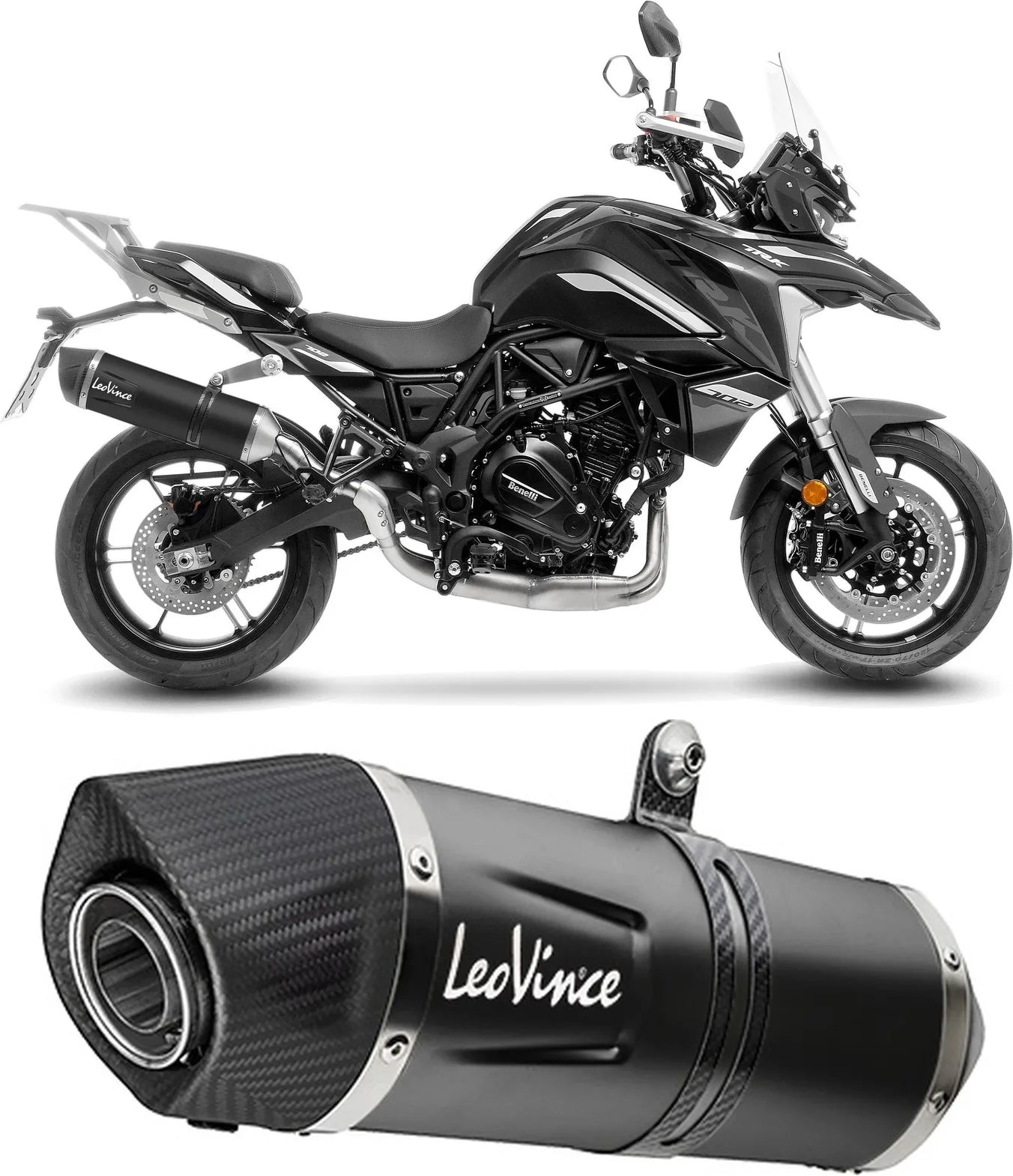 Exhaust Tip With Noise Certification Lv One Evo Steel Black Carbon Fiber End Cap - Leovince Compatible With Benelli Trk 702 - X (2023-2024)