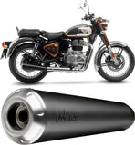 Exhaust Tip With Noise Certification Classic Racer Steel Black Stainless Steel End Cap - Leovince Compatible With Royal Enfield Classic 350 (2021-2024)