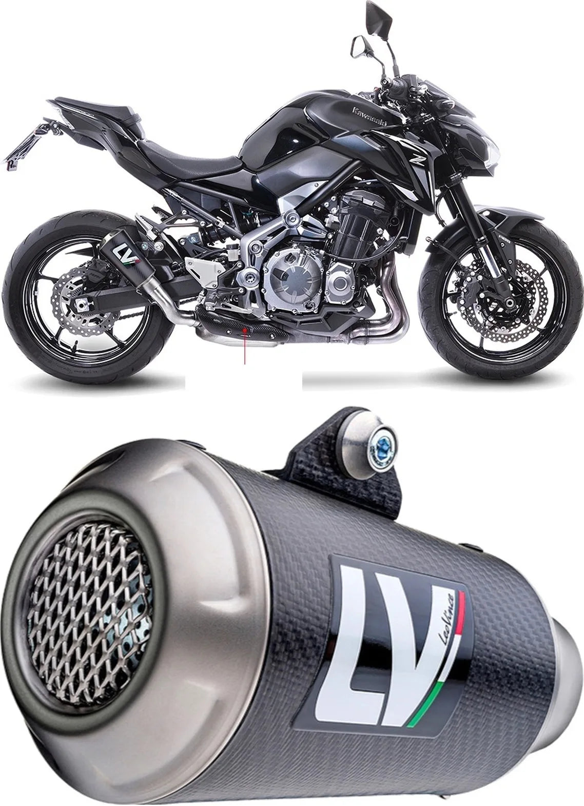 Exhaust Tip With Noise Certification Lv-10 Carbon Fiber Stainless Steel End Cap - Leovince Compatible With Kawasaki Z 900 A2 (2018-2024)