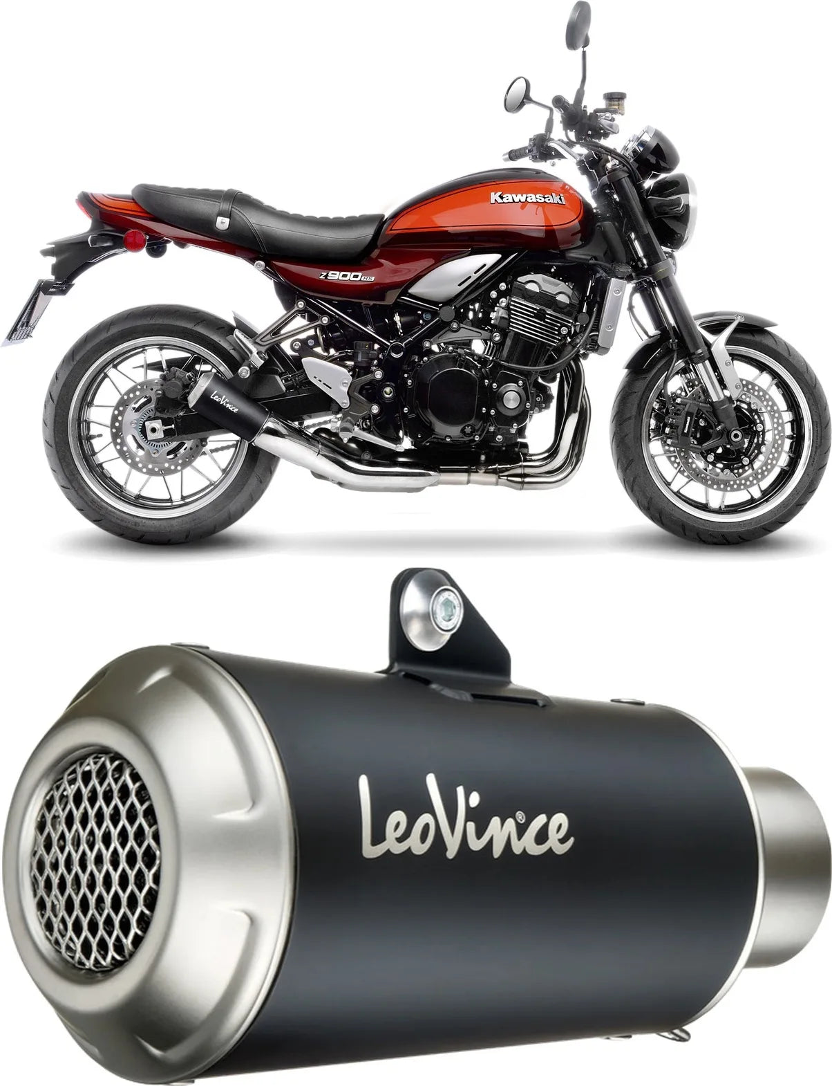 Exhaust Tip With Noise Certification Lv-10 Steel Black Stainless Steel End Cap - Leovince Compatible With Kawasaki Z 900 Rs (2018-2024)