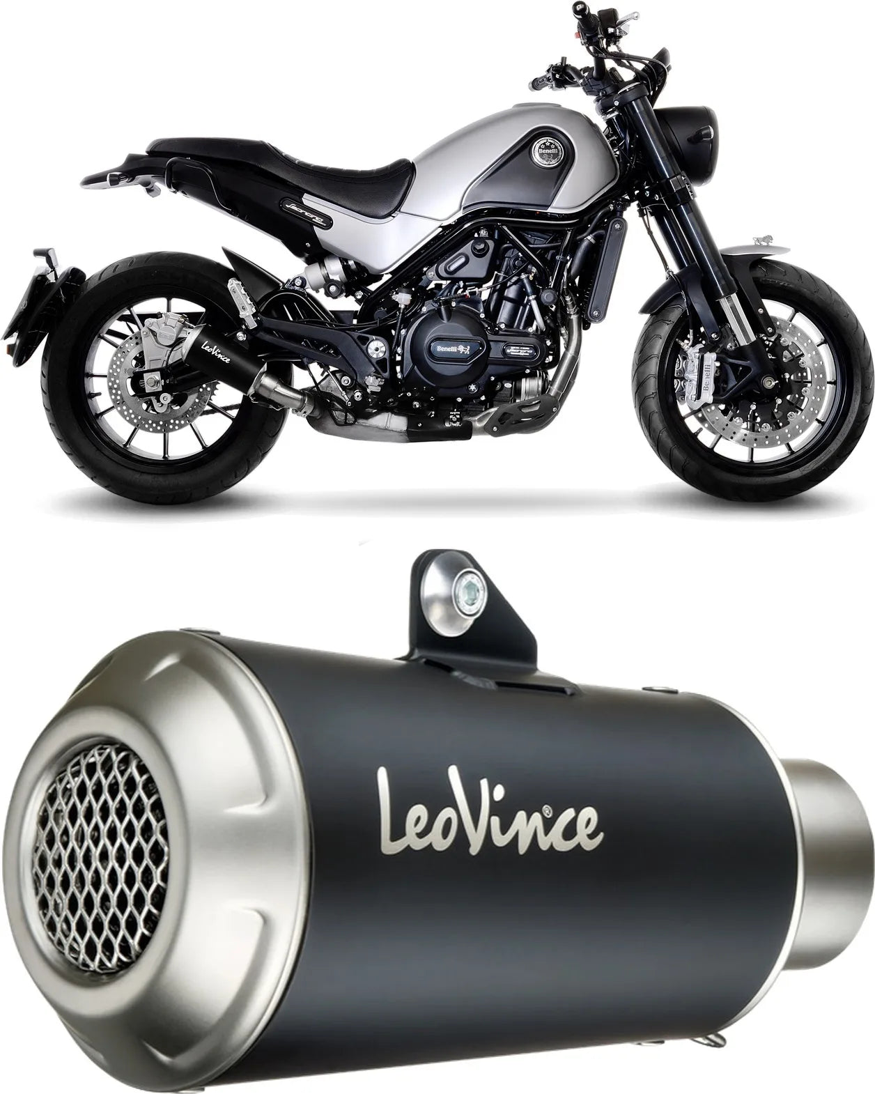 Exhaust Tip With Noise Certification Lv-10 Steel Black Stainless Steel End Cap - Leovince Compatible With Benelli Leoncino - Trail 500 (2017-2024)