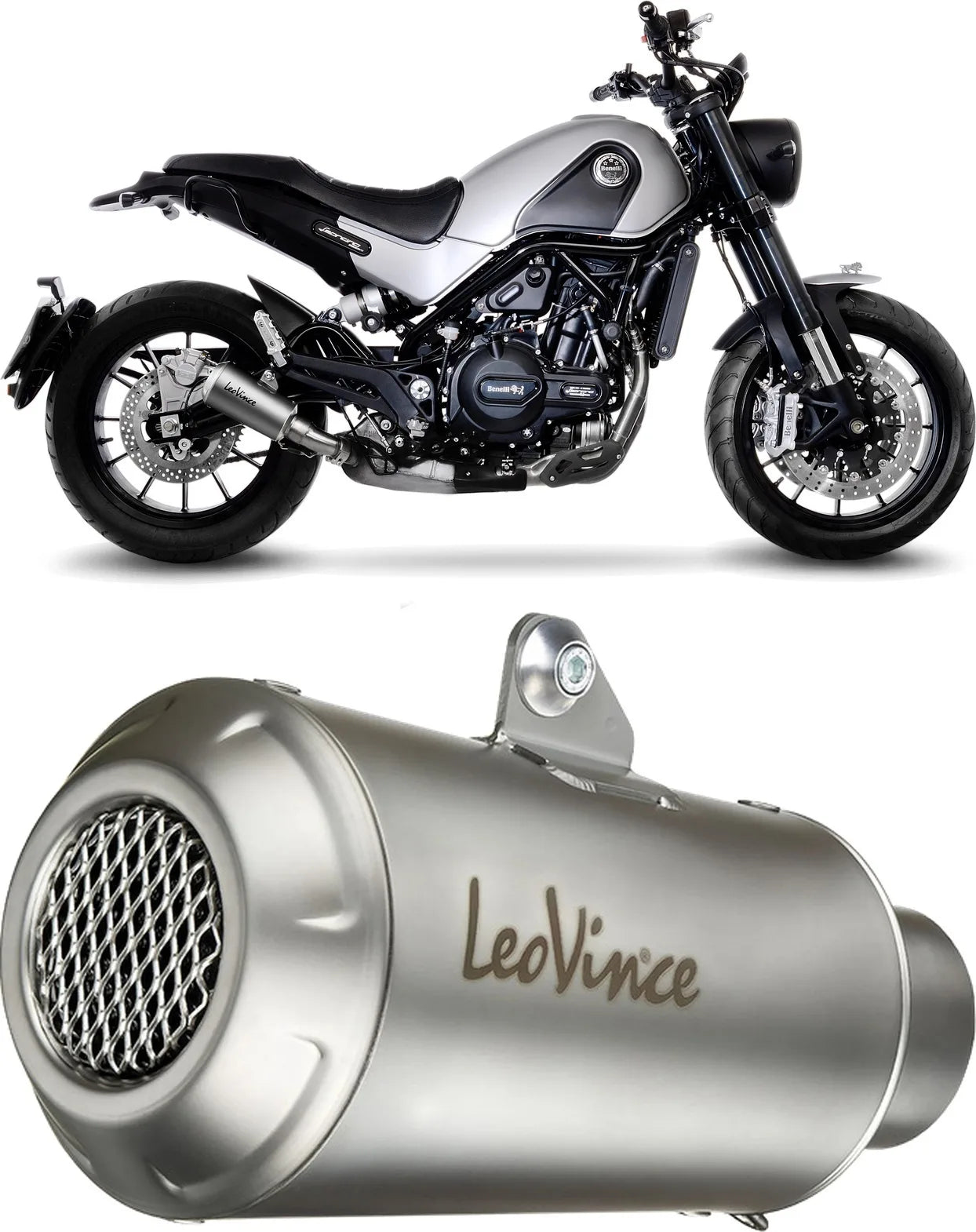 Exhaust Tip With Noise Certification Lv-10 Stainless Steel Stainless Steel End Cap - Leovince Compatible With Benelli Leoncino - Trail 500 (2017-2024)