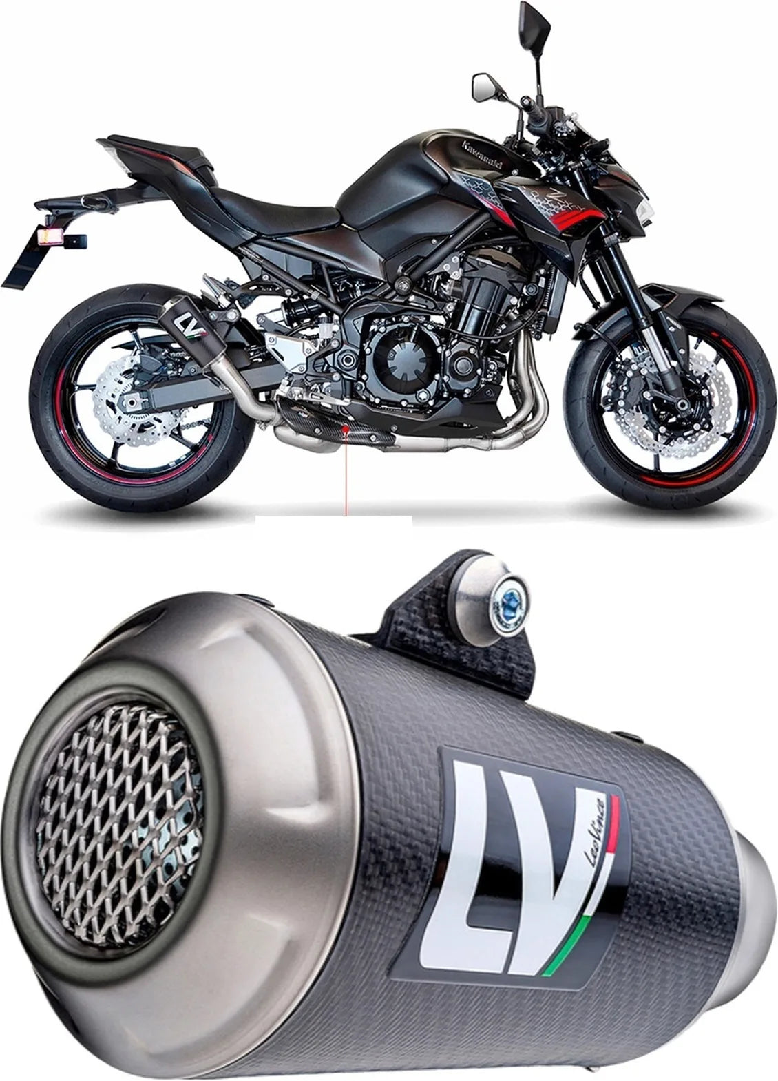 Exhaust Tip With Noise Certification Lv-10 Carbon Fiber Stainless Steel End Cap - Leovince Compatible With Kawasaki Z 900 (2020-2024)