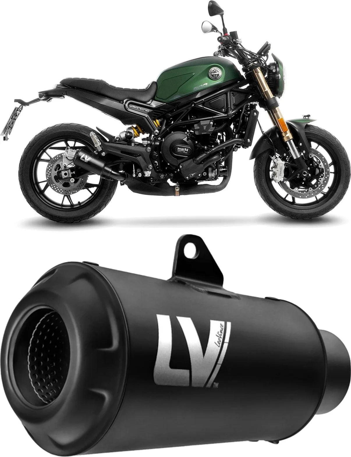 Exhaust Tip With Noise Certification Lv-10 Steel Full Black Steel Black End Cap - Leovince Compatible With Benelli Leoncino 800 (2022-2024)