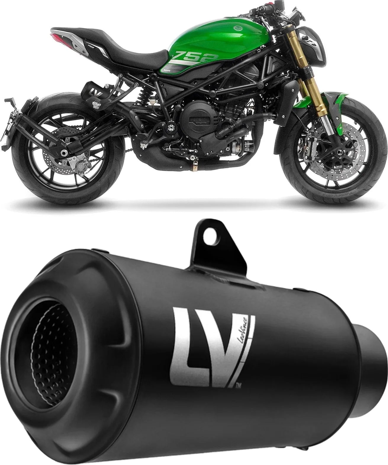 Exhaust Tip With Noise Certification Lv-10 Steel Full Black Steel Black End Cap - Leovince Compatible With Benelli 752 S (2019-2024)