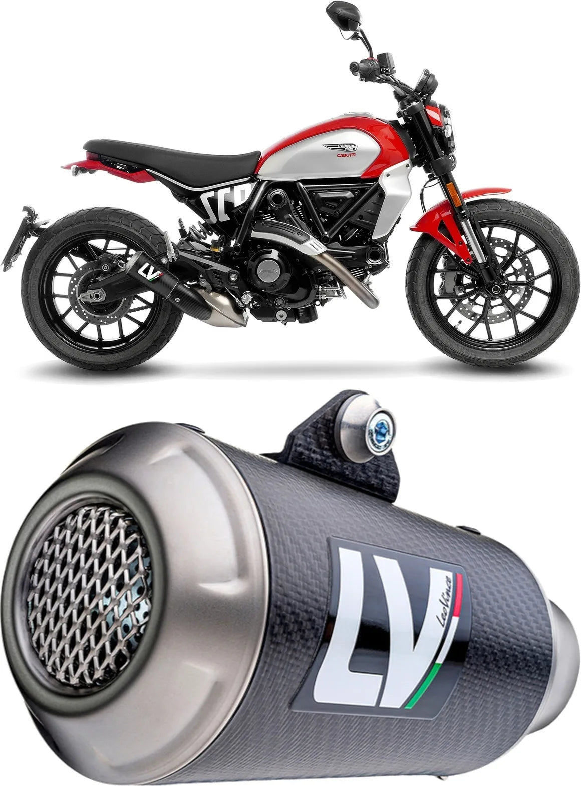 Exhaust Tip With Noise Certification Lv-10 Carbon Fiber Stainless Steel End Cap - Leovince Compatible With Ducati Scrambler 800 Night Shift (2023-2024)