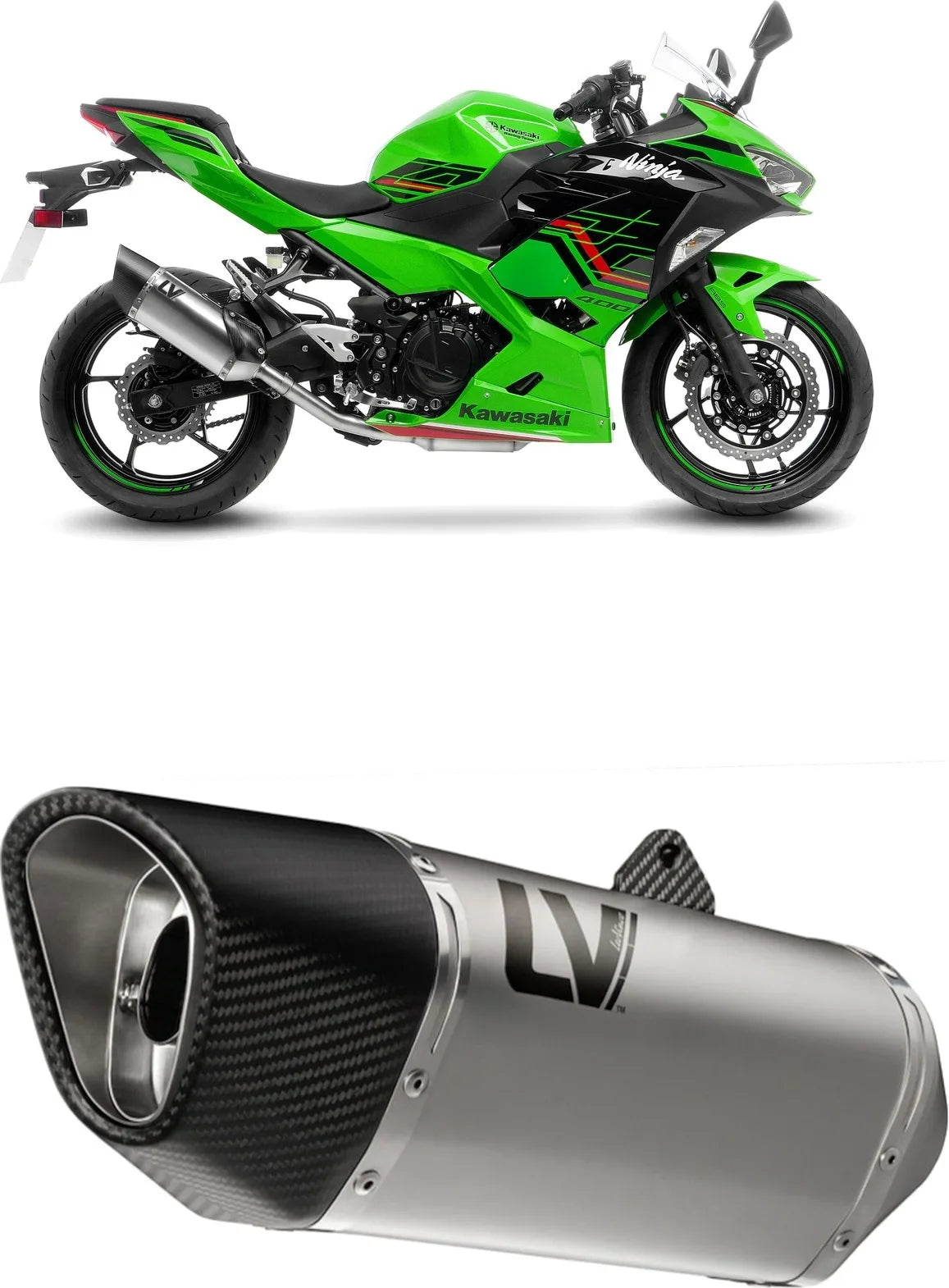 Exhaust Tip With Noise Certification Lv-14 R Stainless Steel Carbon Fiber End Cap - Leovince Compatible With Kawasaki Ninja 400 (2022-2023)