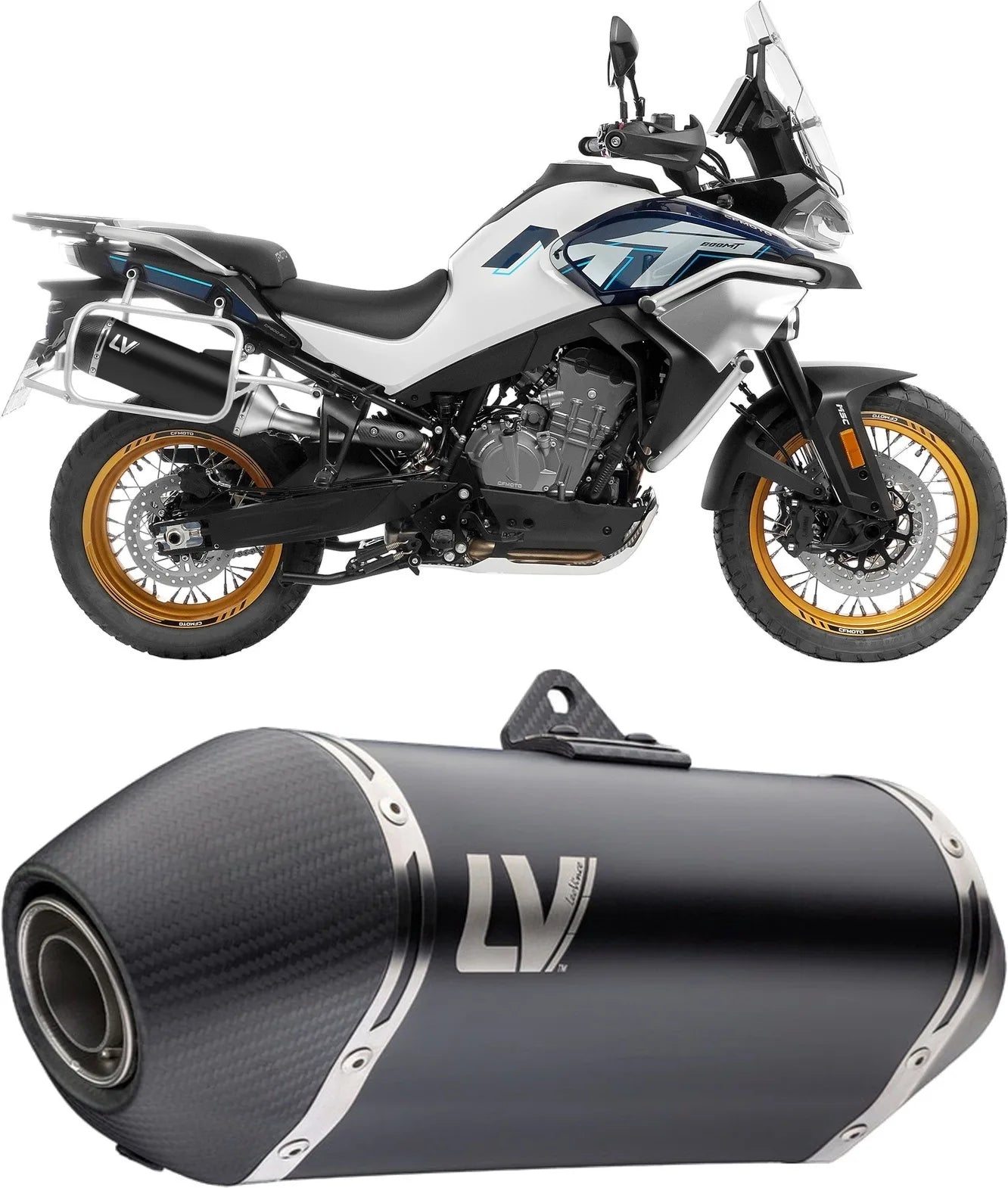 Exhaust Tip With Noise Certification Lv-14 Steel Black Carbon Fiber End Cap - Leovince Compatible With Cfmoto 800 Mt Explore (2022-2024)