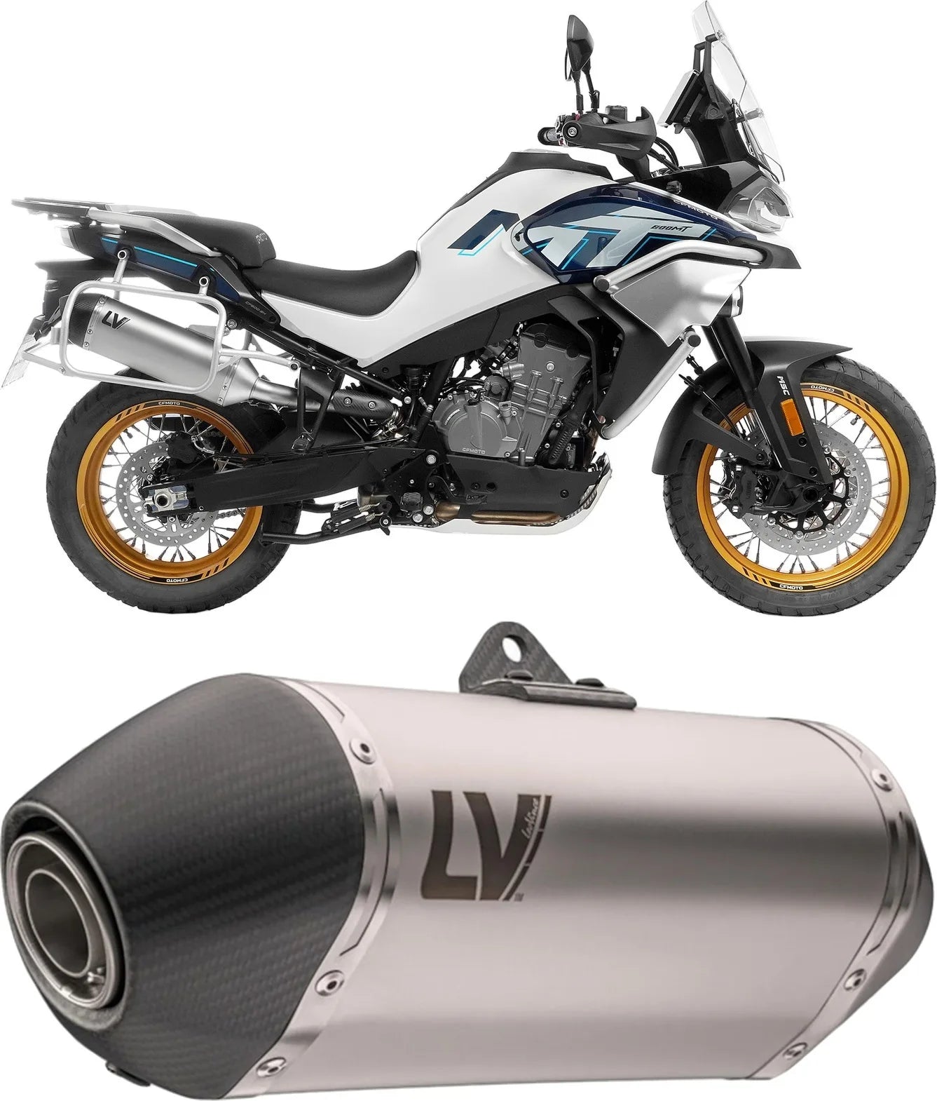 Exhaust Tip With Noise Certification Lv-14 Stainless Steel Carbon Fiber End Cap - Leovince Compatible With Cfmoto 800 Mt Explore (2022-2024)