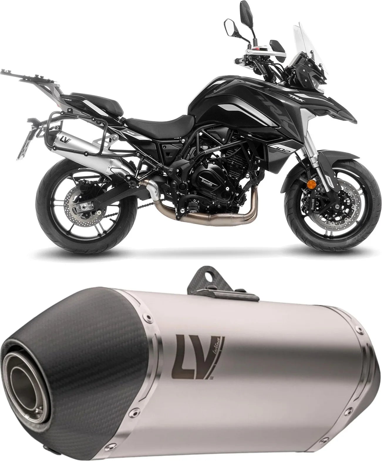 Exhaust Tip With Noise Certification Lv-14 Stainless Steel Carbon Fiber End Cap - Leovince Compatible With Benelli Trk 702 - X (2023-2024)