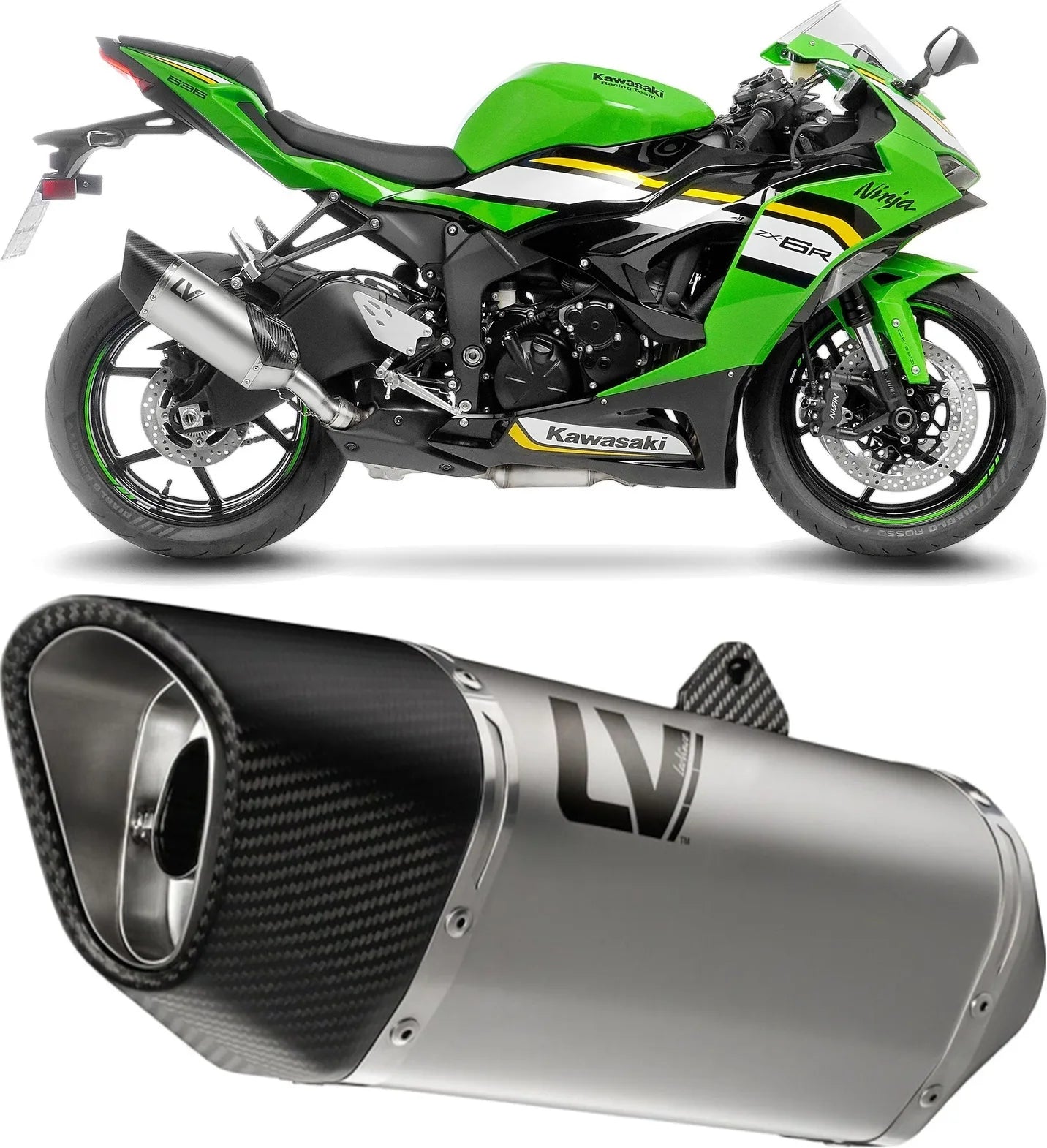 Exhaust Tip With Noise Certification Lv-14 R Stainless Steel Carbon Fiber End Cap - Leovince Compatible With Kawasaki Zx 6R Ninja (2024-2026)