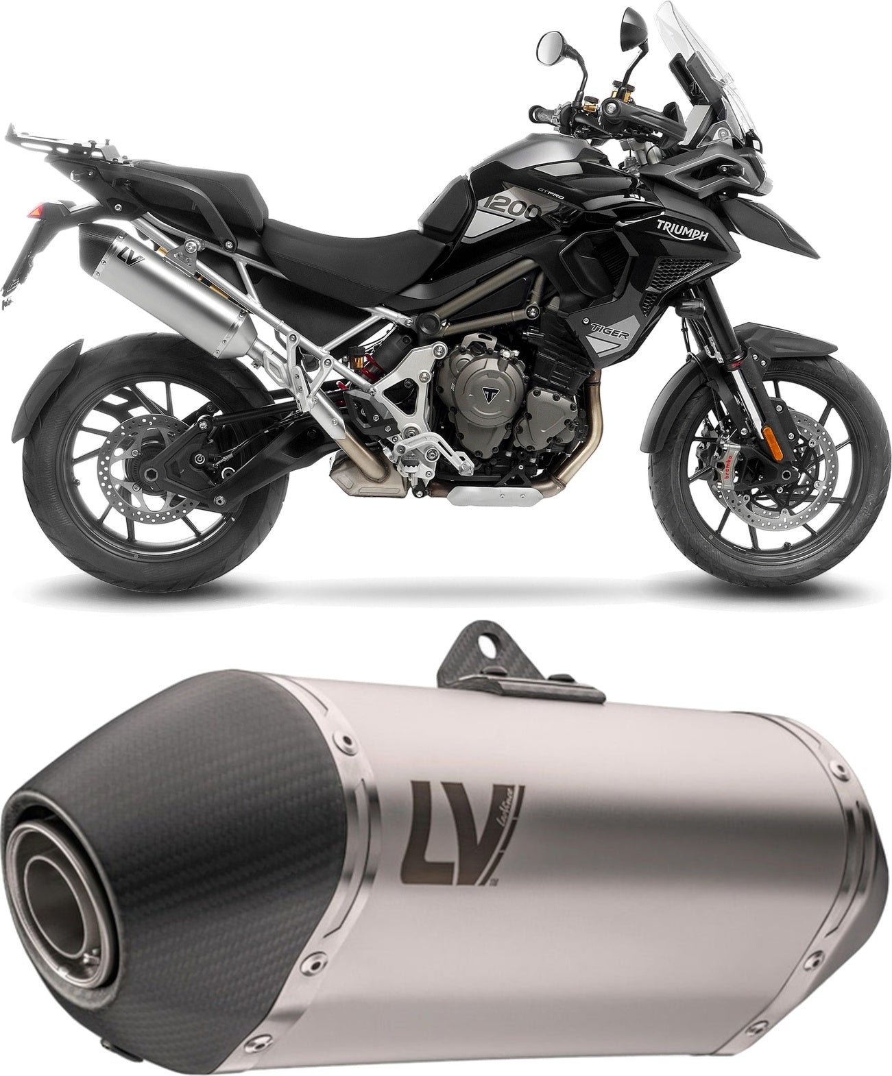 Exhaust Tip With Noise Certification Lv-14 Stainless Steel Carbon Fiber End Cap - Leovince Compatible With Triumph Tiger 1200 Gt Pro (2022-2024)