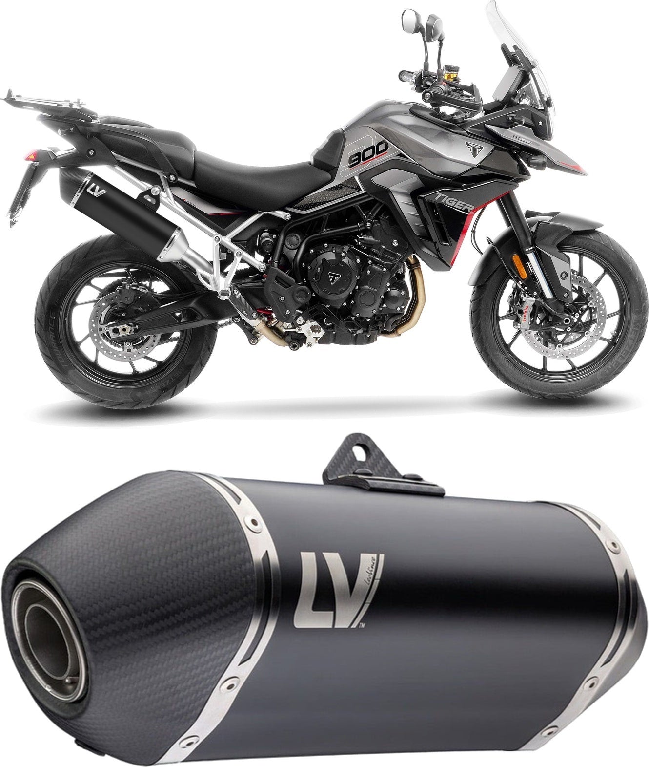 Exhaust Tip With Noise Certification Lv-14 Steel Black Carbon Fiber End Cap - Leovince Compatible With Triumph Tiger 900 Rally Pro (2024-2026)