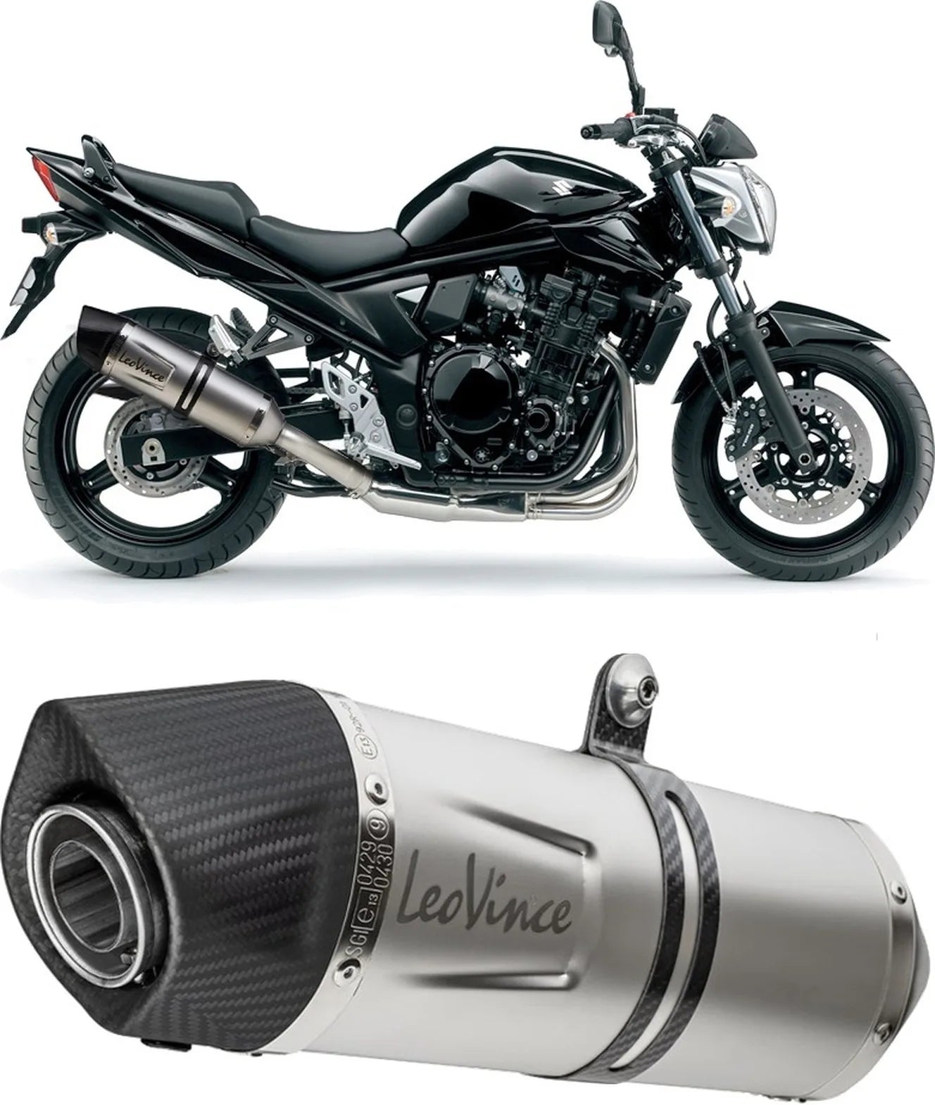 Exhaust Tip With Noise Certification Lv One Evo Stainless Steel Carbon Fiber End Cap - Leovince Compatible With Suzuki Gsx-F 650 (2008-2015)