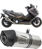 Complete Catalytic Exhaust System With Sound Certification Lv One Evo Stainless Steel Carbon Fiber End Cap - Leovince Compatible With Yamaha Xp 530 T-Max (2012-2016)