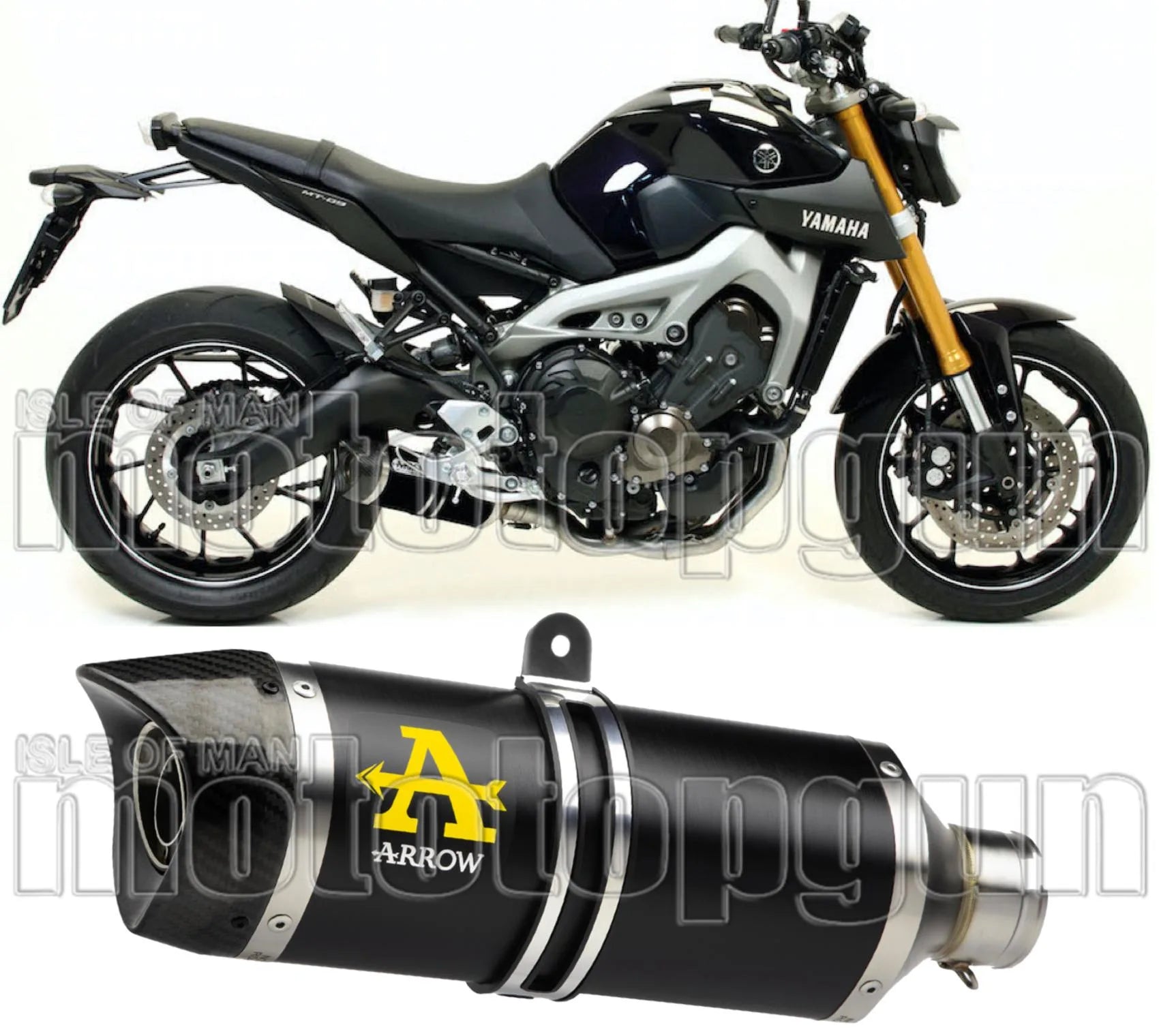 Exhaust Tip With Noise Certification Thunder Black Aluminium Carbon - Arrow Special Parts Compatible With Yamaha Mt-09 (2013-2020)