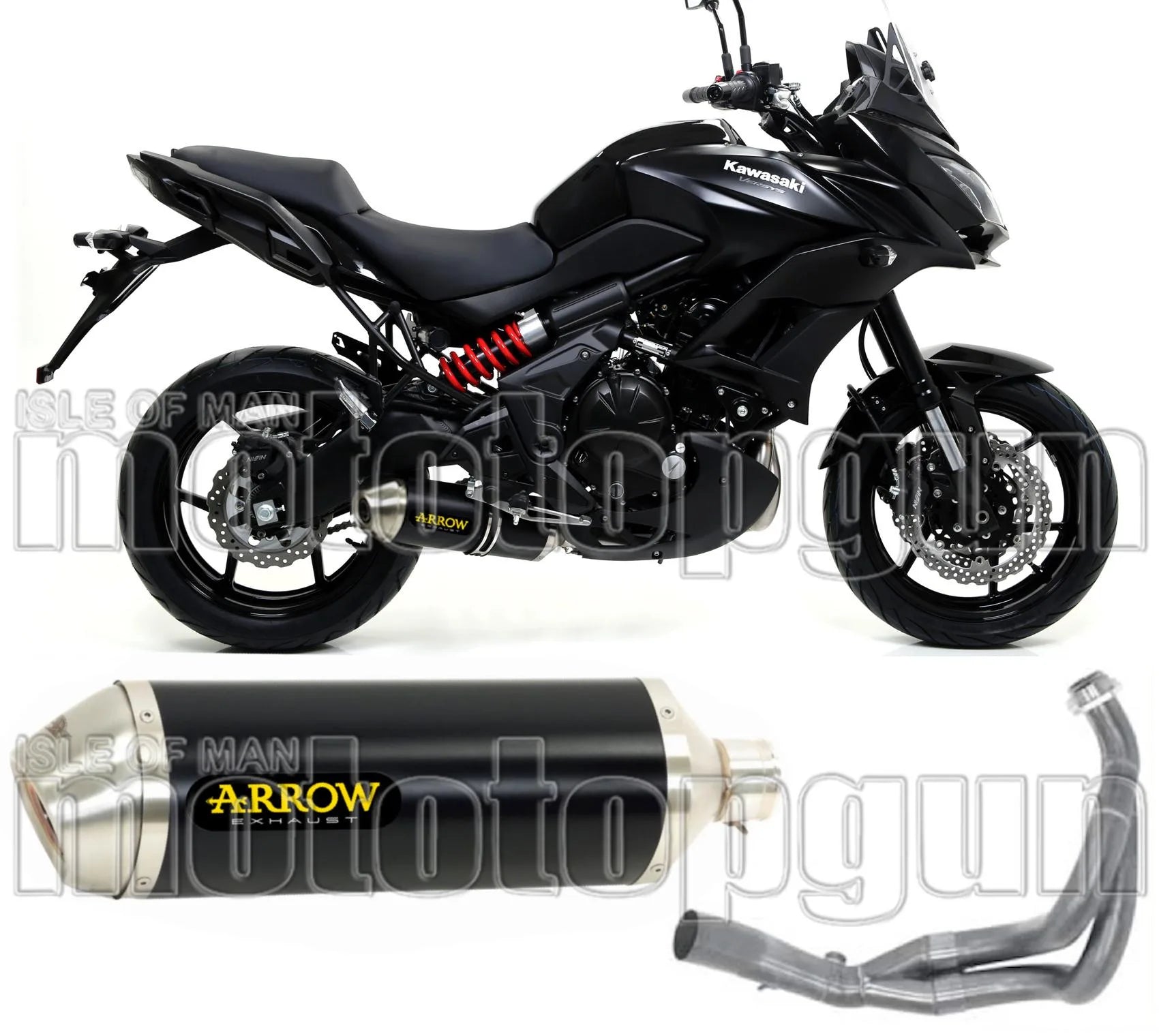 Complete Catalytic Exhaust System With Sound Certification Race-Tech Black Aluminium Stainless Steel - Arrow Special Parts Compatible With Kawasaki Versys 650 (2017-2022)