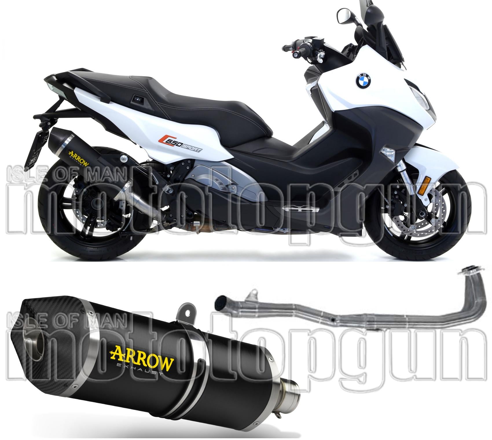 Complete Catalytic Exhaust System With Sound Certification Race-Tech Black Aluminium Carbon - Arrow Special Parts Compatible With Bmw C 650 Sport (2016-2020)