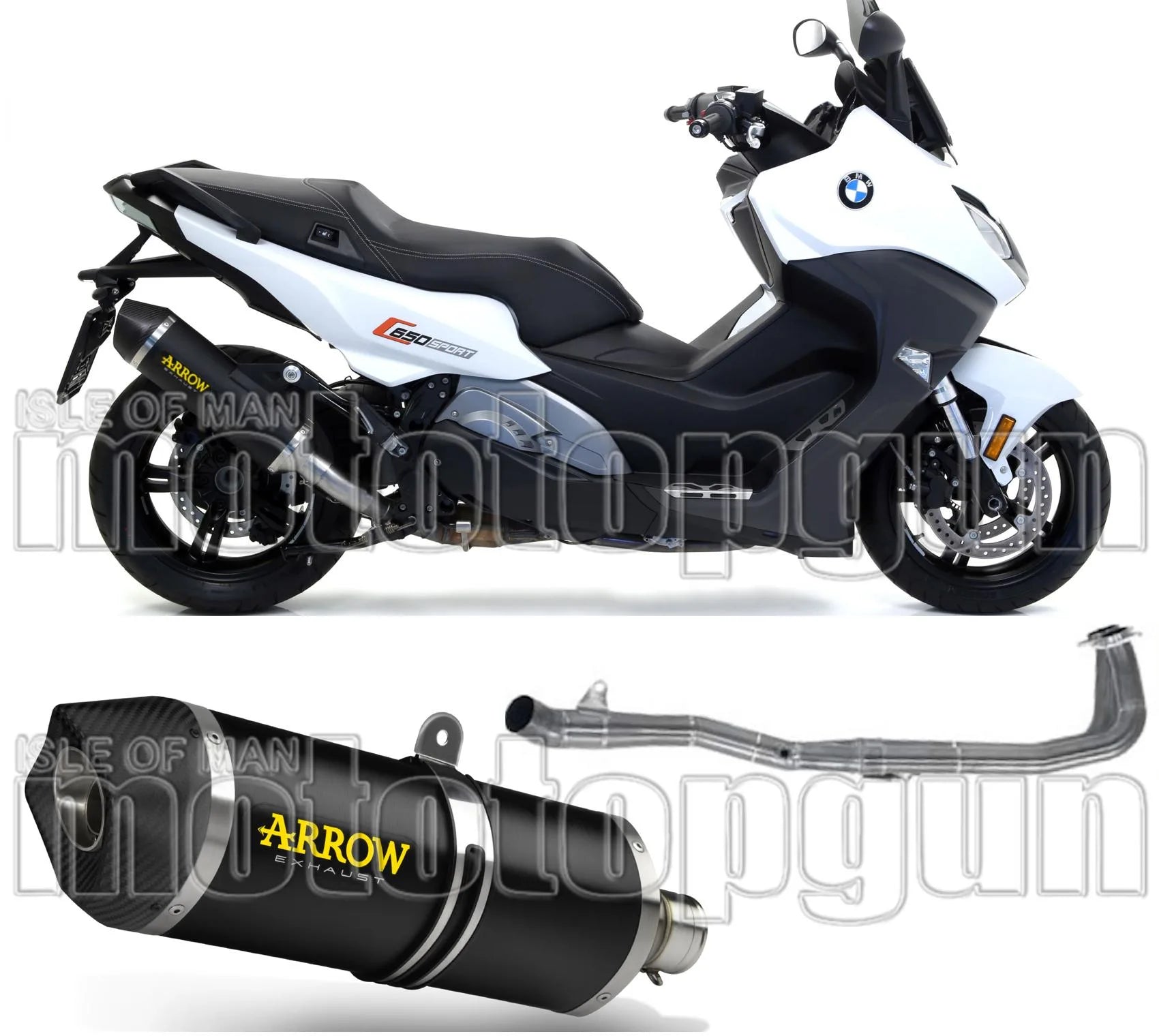Complete Catalytic Exhaust System With Sound Certification Race-Tech Black Aluminium Carbon - Arrow Special Parts Compatible With Bmw C 650 Sport (2016-2020)
