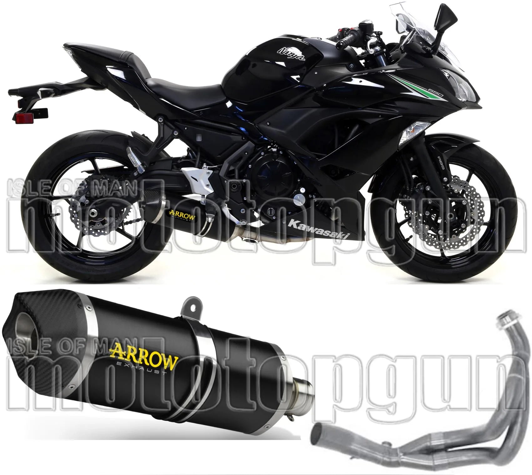 Complete Catalytic Exhaust System With Sound Certification Race-Tech Black Aluminium Carbon - Arrow Special Parts Compatible With Kawasaki Z 650 (2017-2020)