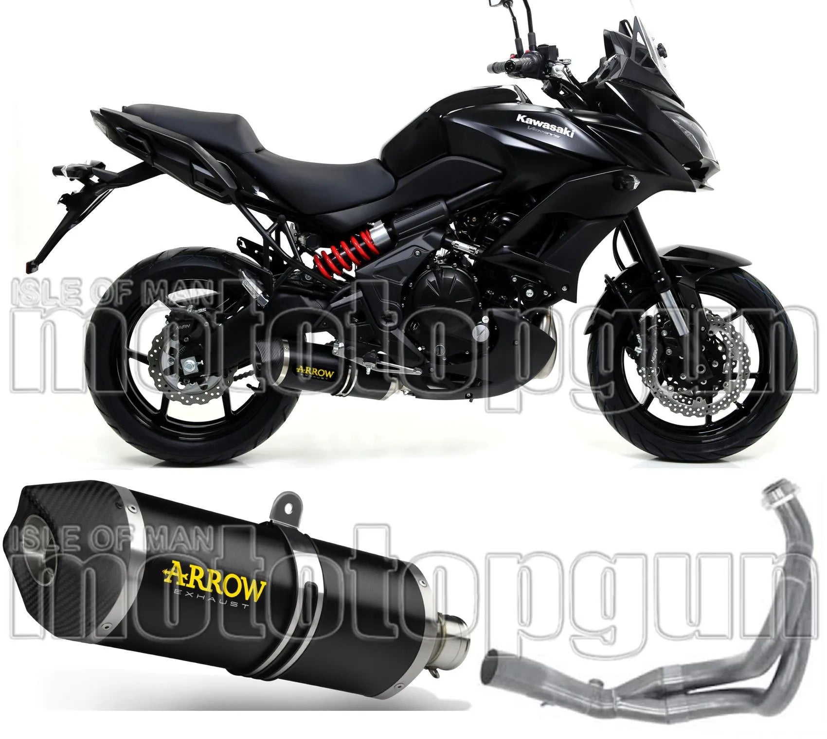 Complete Catalytic Exhaust System With Sound Certification Race-Tech Black Aluminium Carbon - Arrow Special Parts Compatible With Kawasaki Versys 650 (2017-2022)