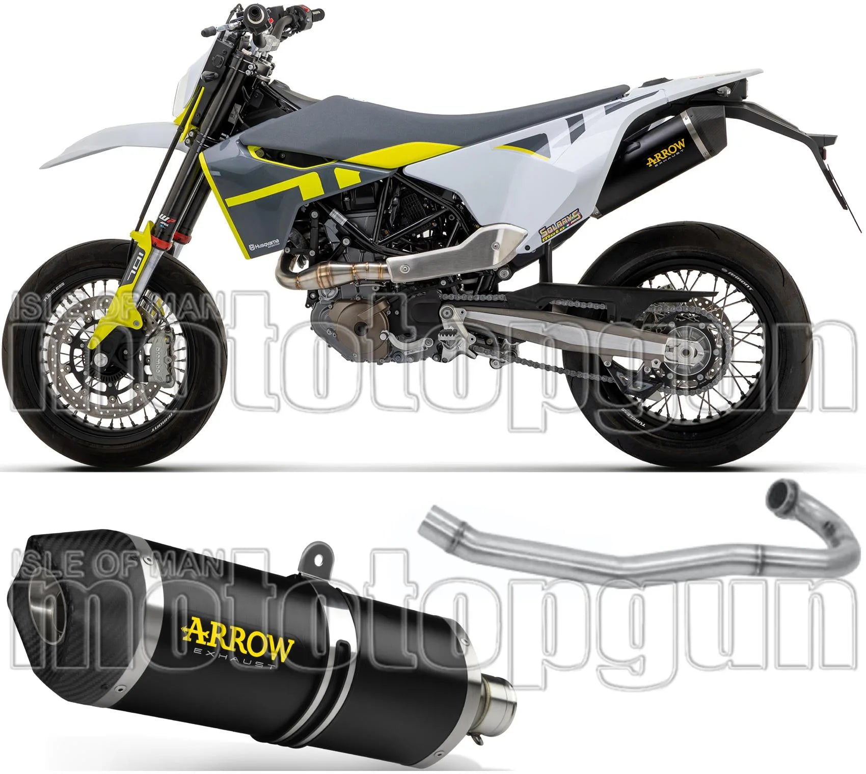 Complete Catalytic Exhaust System With Sound Certification Race-Tech Black Aluminium Carbon - Arrow Special Parts Compatible With Husqvarna 701 Supermoto (2021-2024)