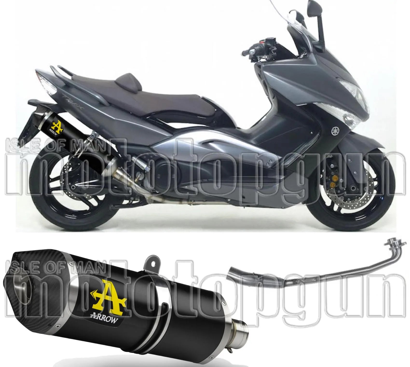 Complete Catalytic Exhaust System With Sound Certification Race-Tech Black Aluminium Carbon - Arrow Special Parts Compatible With Yamaha Xp 530 T-Max Yp (2008-2011)