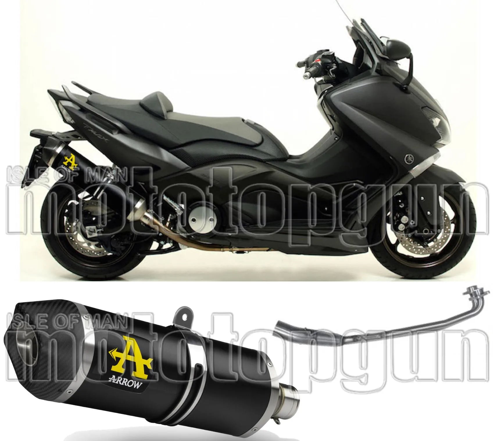 Complete Catalytic Exhaust System With Sound Certification Race-Tech Black Aluminium Carbon - Arrow Special Parts Compatible With Yamaha Xp 530 T-Max (2012-2016)