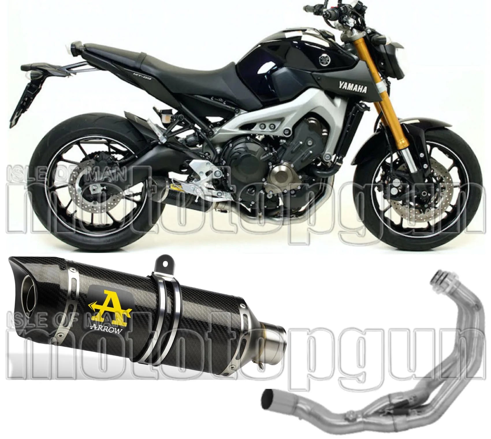 Complete Catalytic Exhaust System With Sound Certification Thunder Carbon Carbon - Arrow Special Parts Compatible With Yamaha Mt-09 (2013-2020)