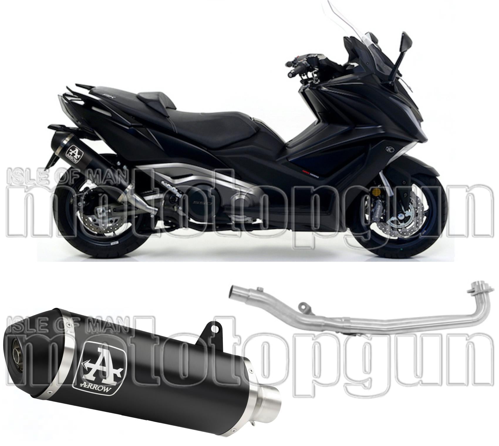 Complete Catalytic Exhaust System With Sound Certification Urban Black Aluminium Stainless Steel Black - Arrow Special Parts Compatible With Kymco Ak 550 (2017-2020)