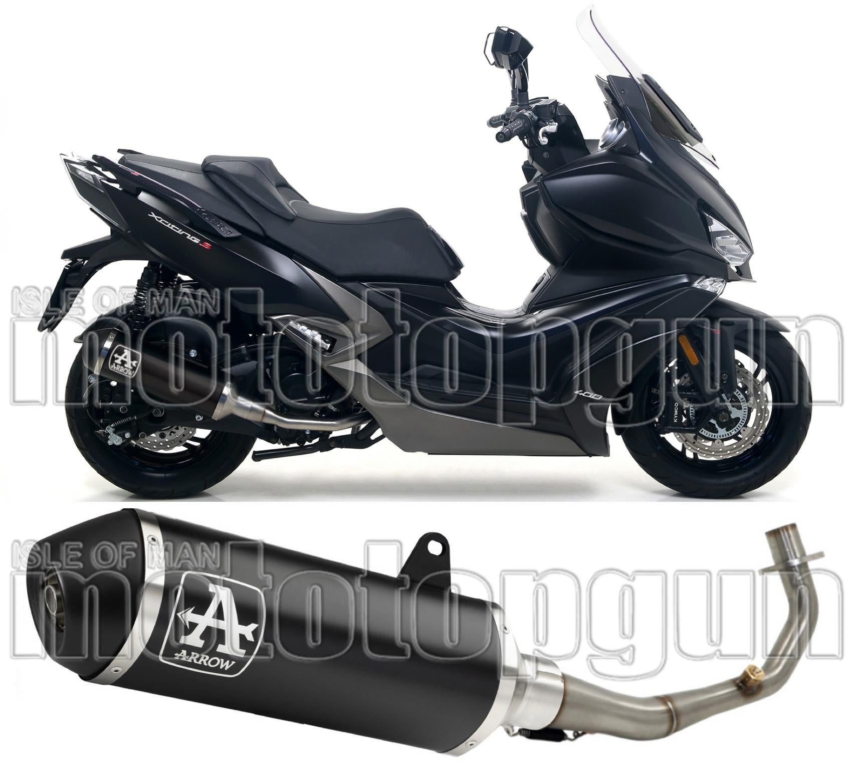 Complete Catalytic Exhaust System With Sound Certification Urban Black Aluminium Stainless Steel Black - Arrow Special Parts Compatible With Kymco Xciting 400 I S (2019-2020)
