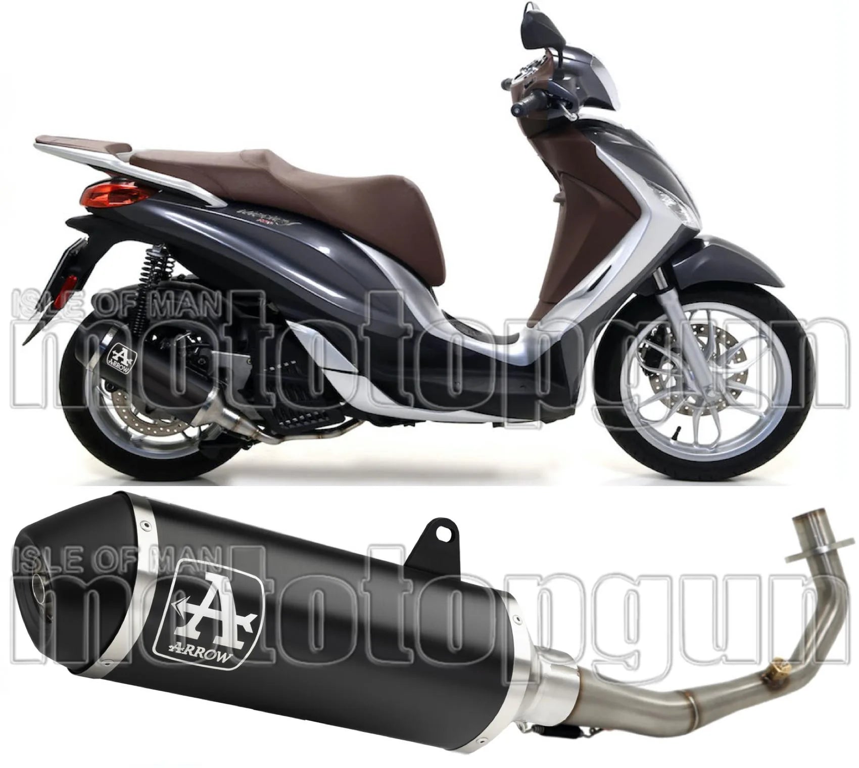 Complete Catalytic Exhaust System With Sound Certification Urban Black Aluminium Stainless Steel Black - Arrow Special Parts Compatible With Piaggio Medley 150 (2016-2019)