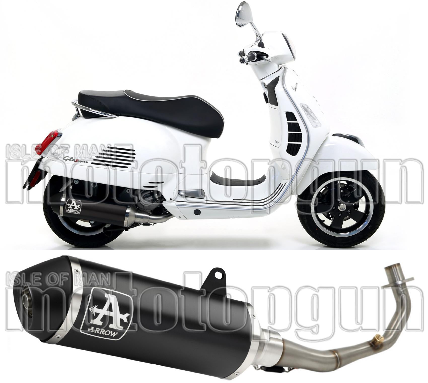 Complete Catalytic Exhaust System With Sound Certification Urban Black Aluminium Stainless Steel Black - Arrow Special Parts Compatible With Piaggio Vespa Gts 300 (2017-2018)