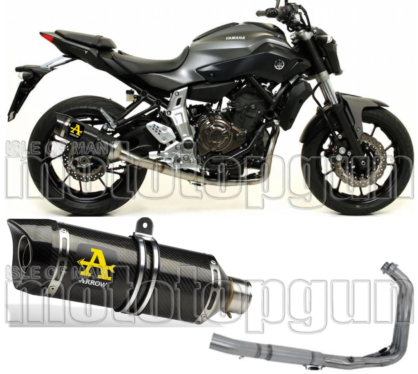 Complete Catalytic Exhaust System With Sound Certification Thunder Carbon Carbon - Arrow Special Parts Compatible With Yamaha Mt-07 (2014-2020)