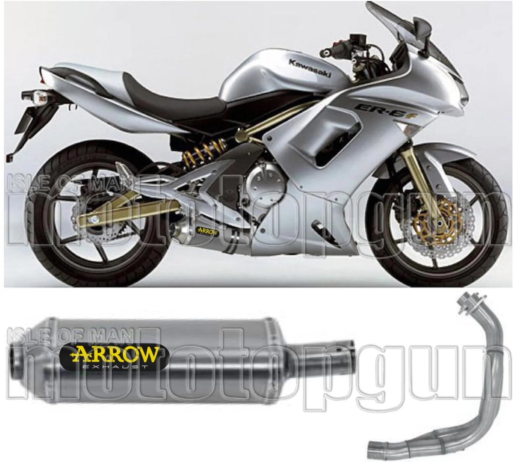 Complete Non-Catalytic Exhaust System With Sound Certification Maxi Race-Tech Aluminium Stainless Steel - Arrow Special Parts Compatible With Kawasaki Er-6 F (2005-2011)