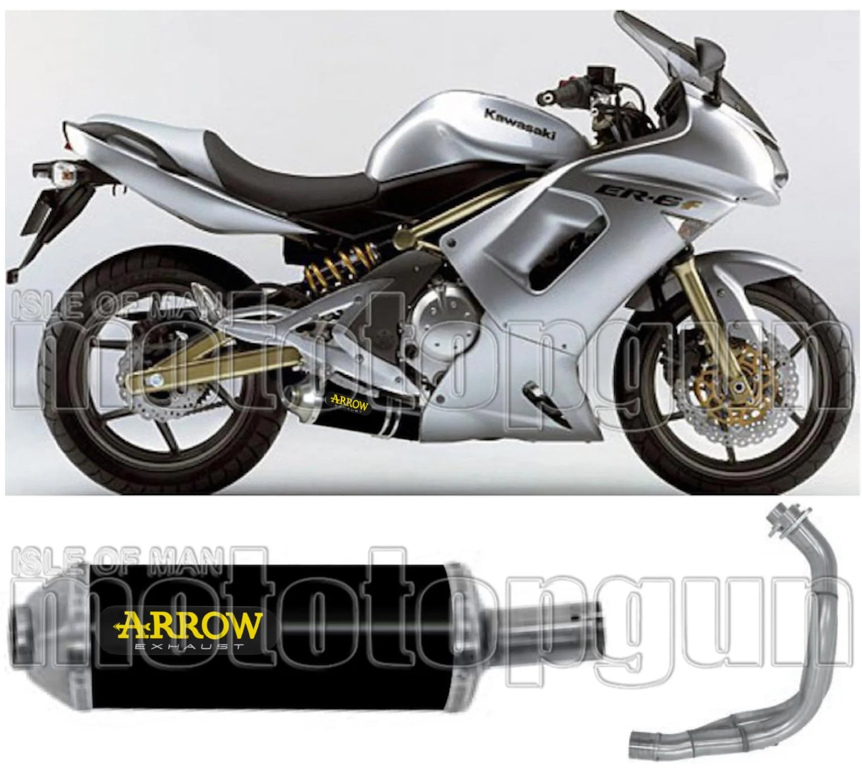 Complete Non-Catalytic Exhaust System With Sound Certification Maxi Race-Tech Black Aluminium Stainless Steel - Arrow Special Parts Compatible With Kawasaki Er-6 N (2005-2011)