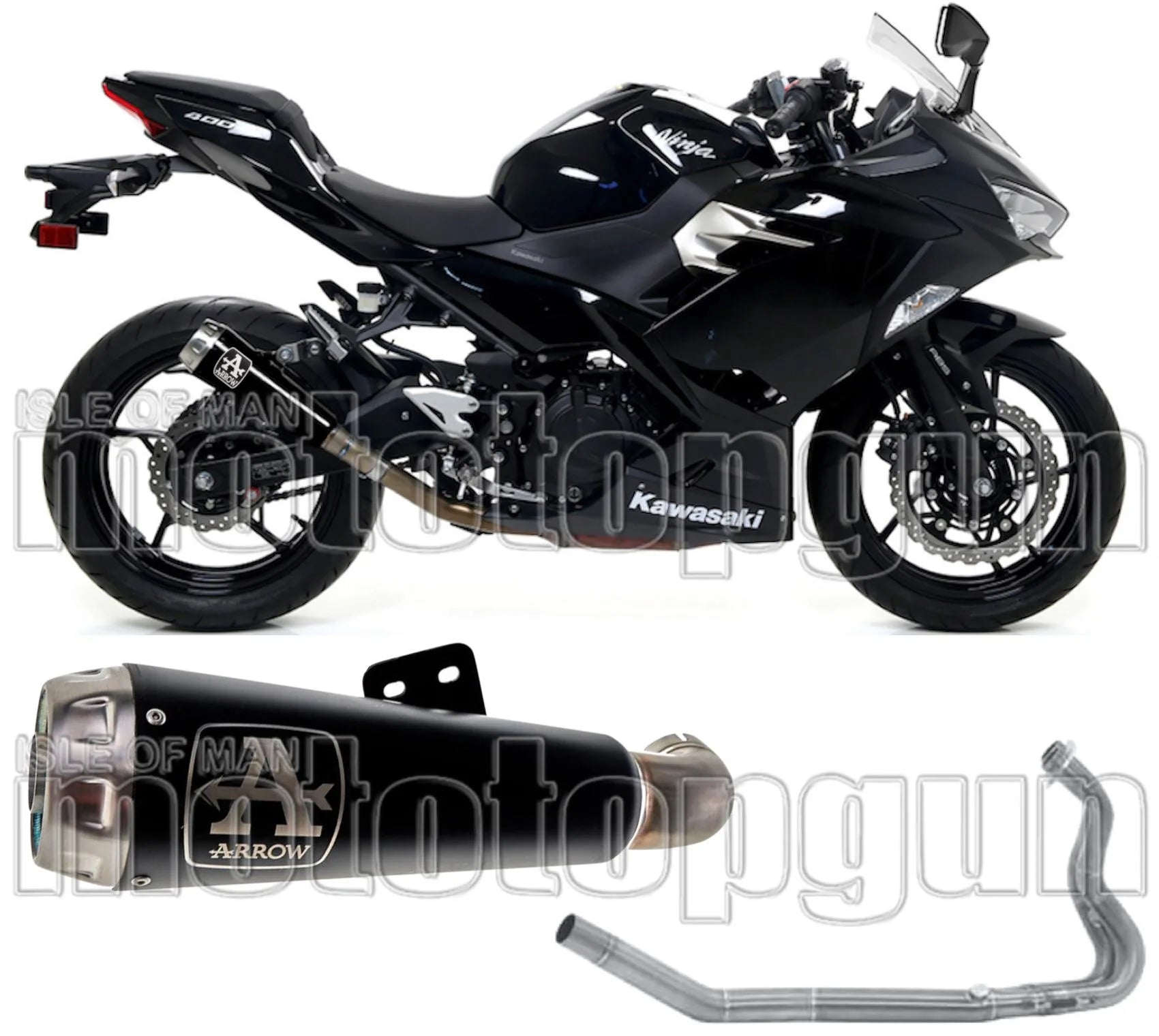 Complete Non-Catalytic Exhaust System With Sound Certification Pro-Race Black Nichrom Stainless Steel - Arrow Special Parts Compatible With Kawasaki Ninja 400 (2018-2021)