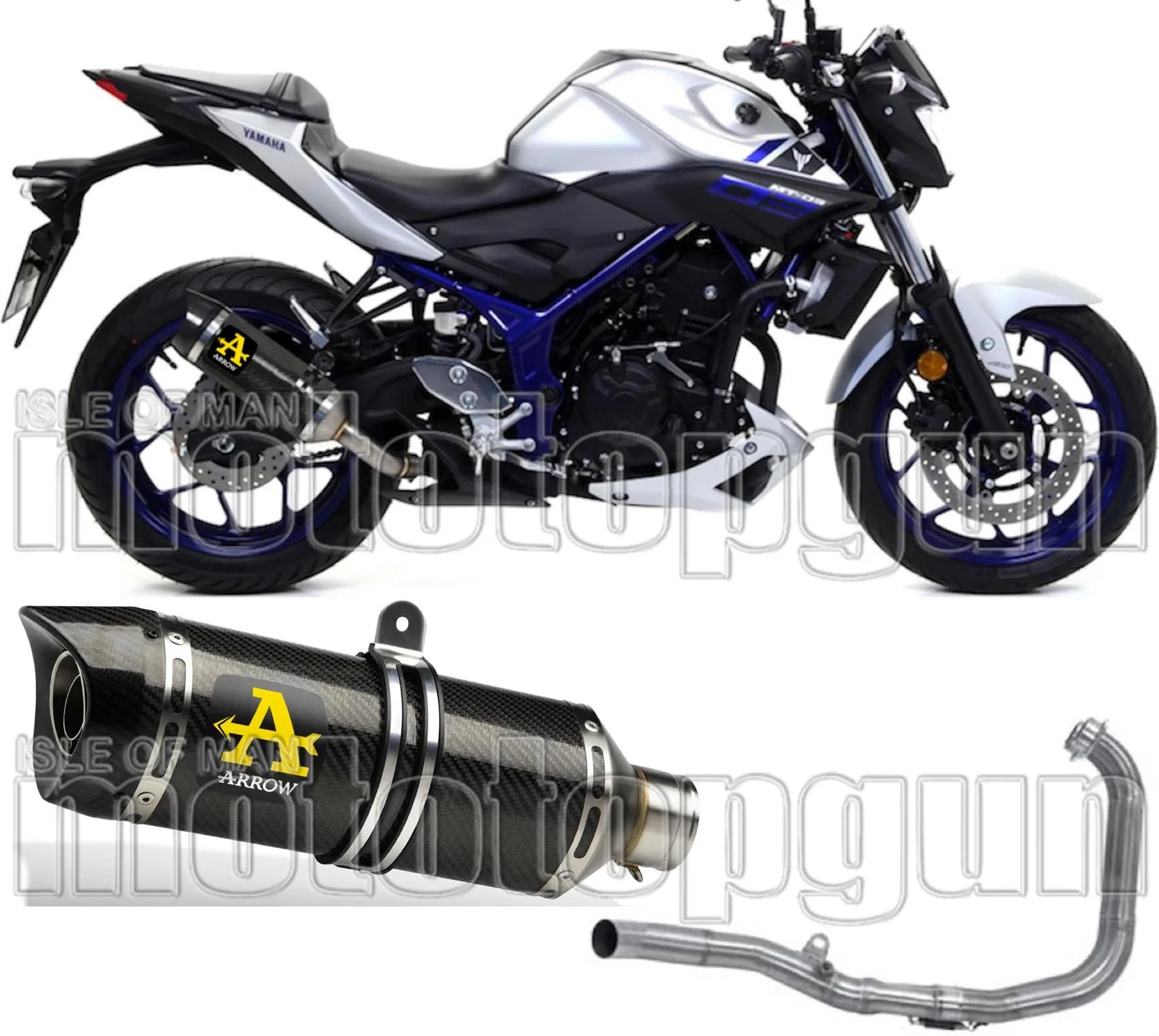 Complete Non-Catalytic Exhaust System With Sound Certification Thunder Carbon Carbon - Arrow Special Parts Compatible With Yamaha Mt-03 (2016-2017)