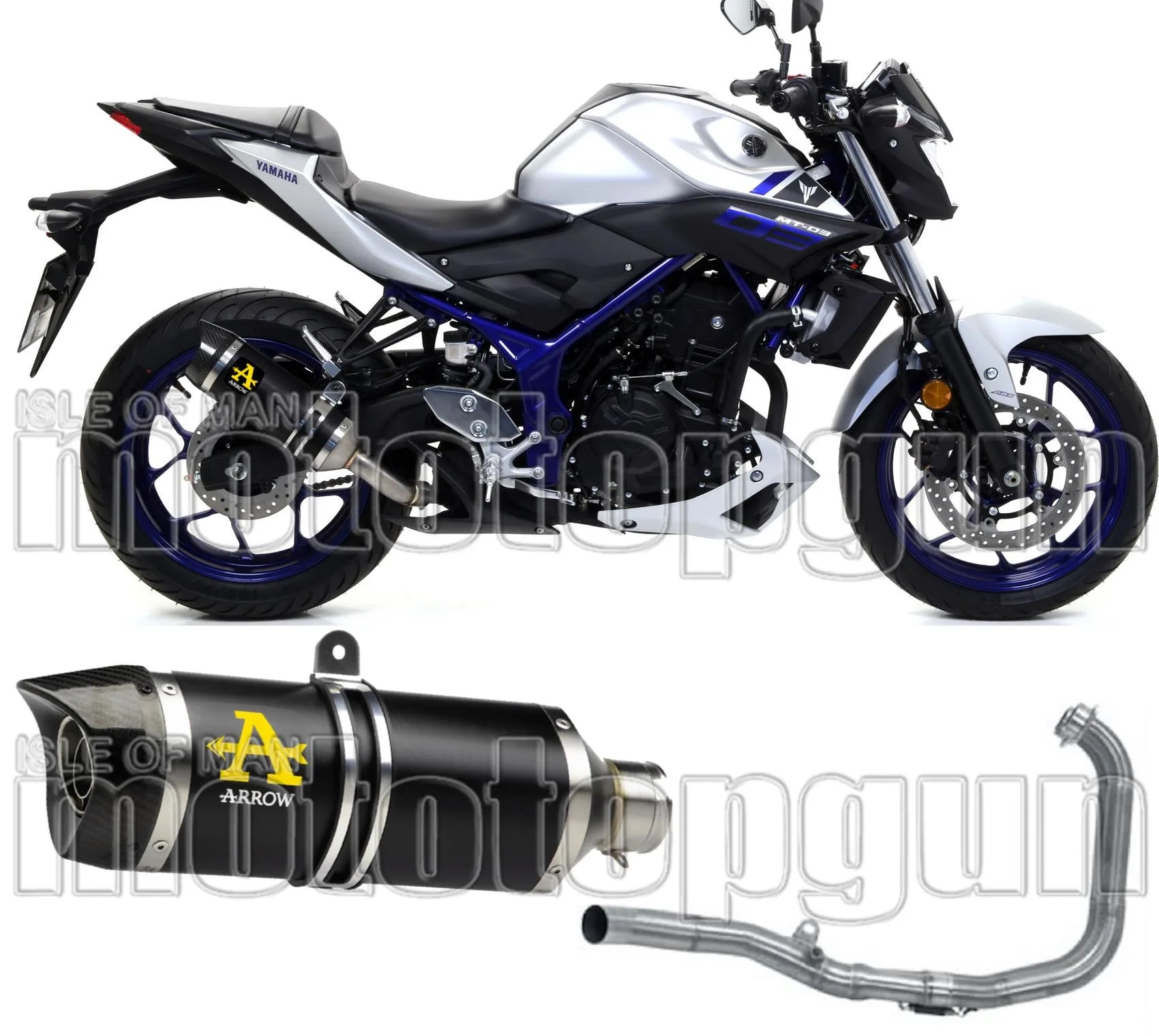 Complete Non-Catalytic Exhaust System With Sound Certification Thunder Black Aluminium Carbon - Arrow Special Parts Compatible With Yamaha Mt-03 (2016-2017)