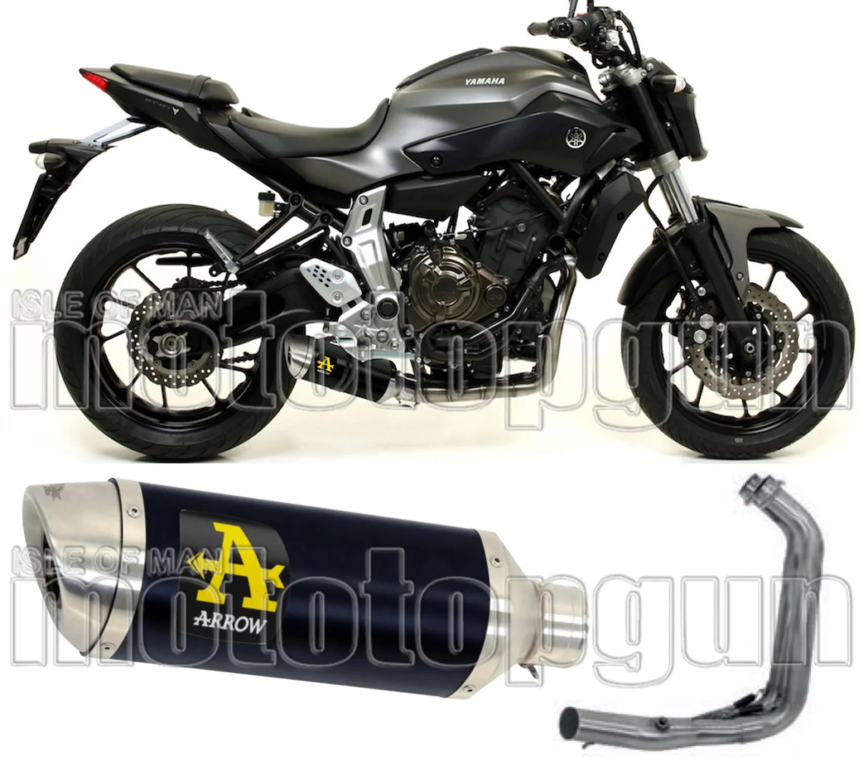 Complete Non-Catalytic Exhaust System With Sound Certification Thunder Black Aluminium Stainless Steel - Arrow Special Parts Compatible With Yamaha Mt-07 (2014-2020)
