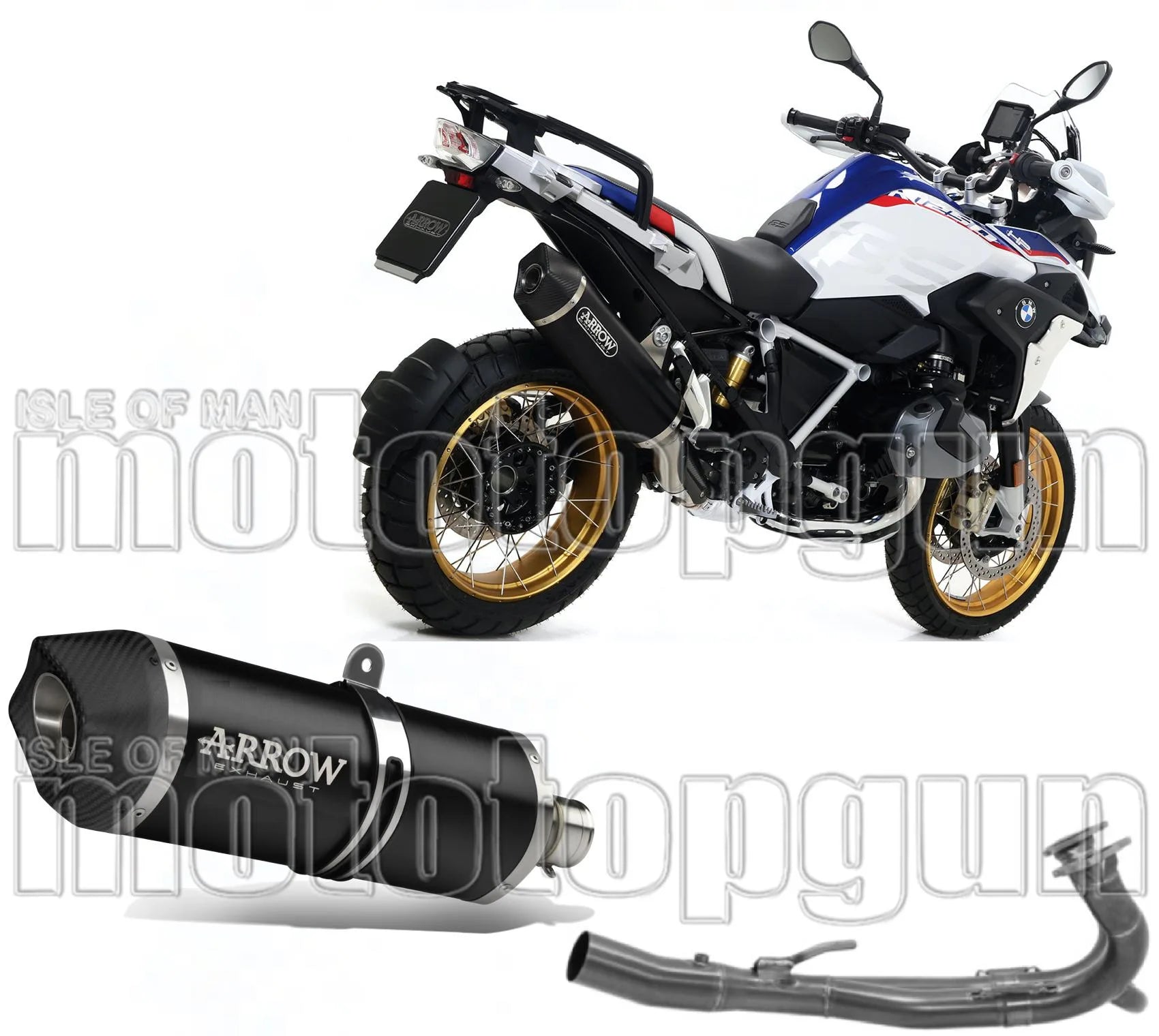 Complete Non-Catalytic Exhaust System With Sound Certification Maxi Race-Tech Black Aluminium / Titanium Carbon - Arrow Special Parts Compatible With Bmw R 1250 Gs Adventure (2019-2024)