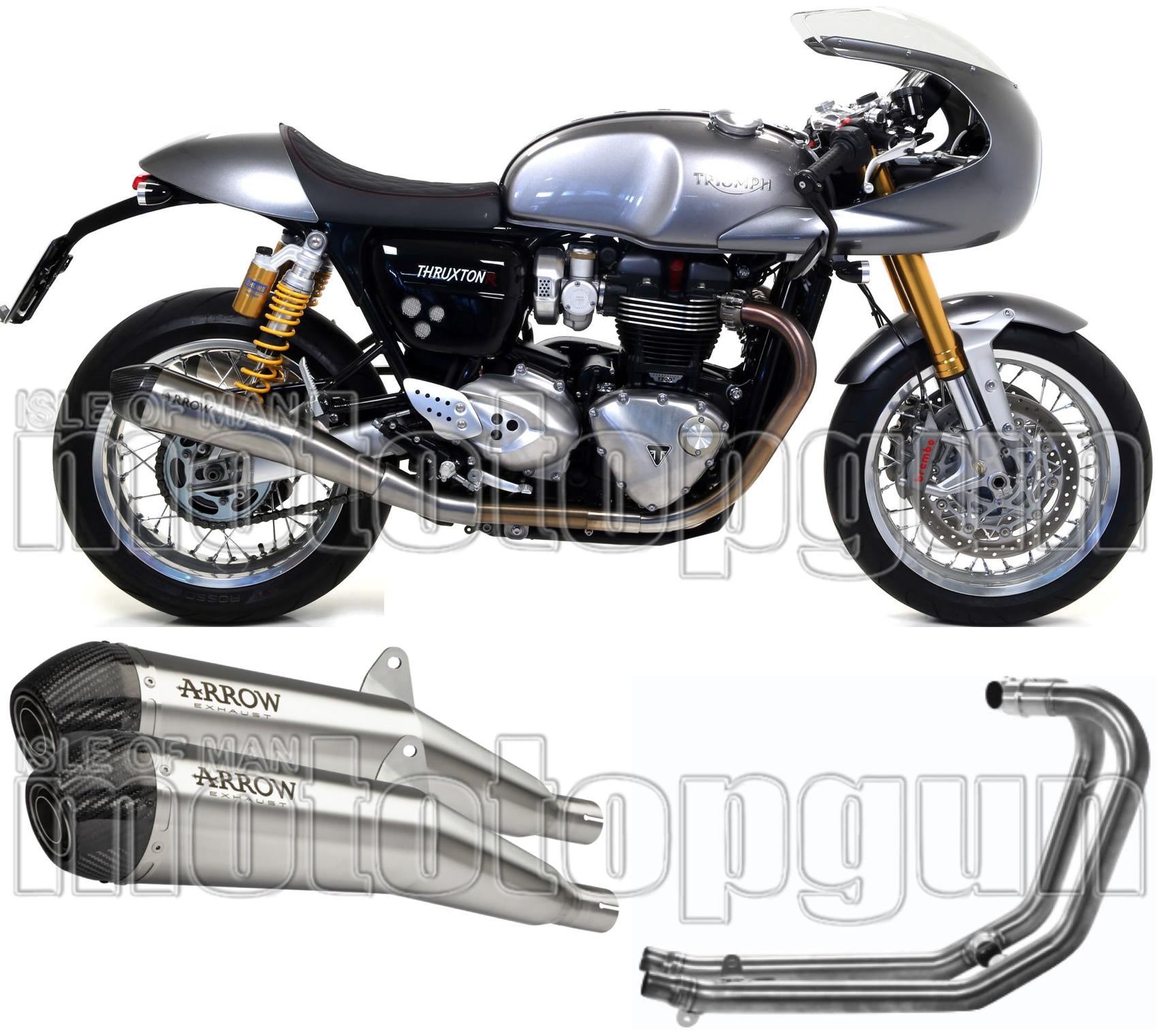 Complete Non-Catalytic Exhaust System With Sound Certification Pro-Racing Nichrom Carbon - Arrow Special Parts Compatible With Triumph Thruxton 1200 R (2017-2020)