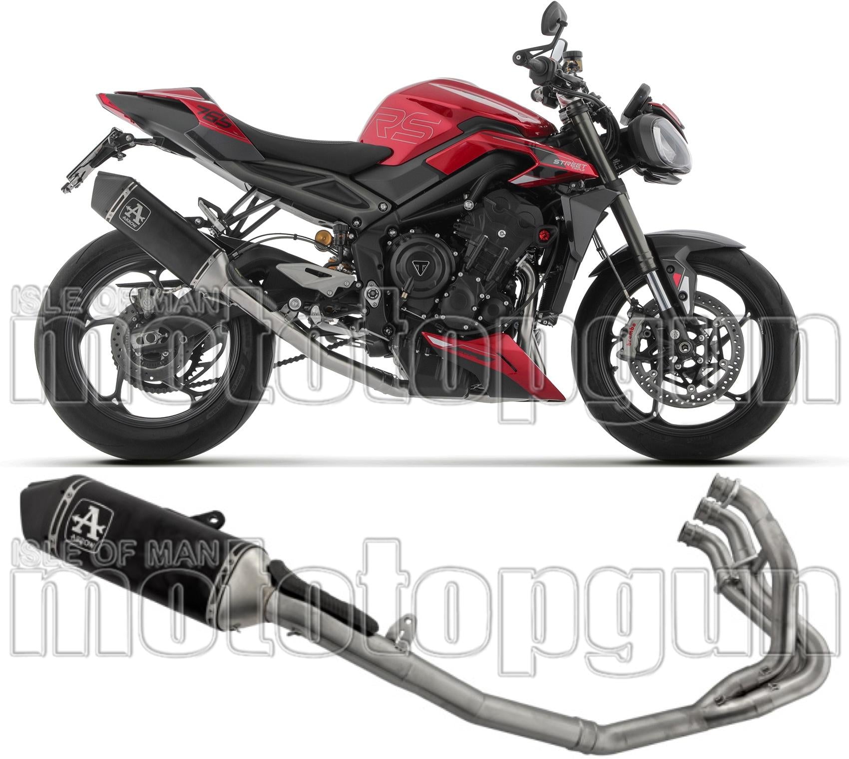 Complete Catalytic Exhaust System With Sound Certification Veloce Black Aluminium Carbon - Arrow Special Parts Compatible With Triumph Street Triple 765 Rs (2023-2024)
