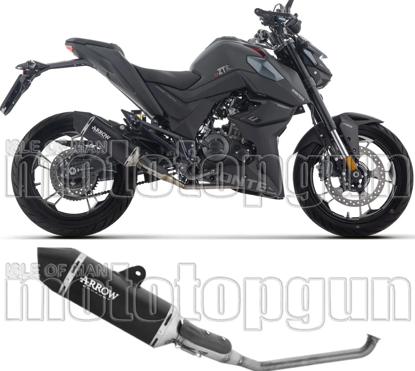 Complete Non-Catalytic Exhaust System With Sound Certification Icon Black Aluminium Carby End Cap - Arrow Special Parts Compatible With Zontes Zt 125 U (2025-2026)