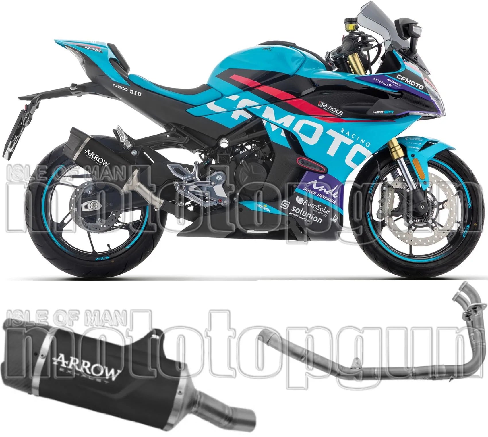 Complete Non-Catalytic Exhaust System With Sound Certification Indy-Race Evo Black Aluminium Carby End Cap - Arrow Special Parts Compatible With Cfmoto 450 Sr (2025-2026)