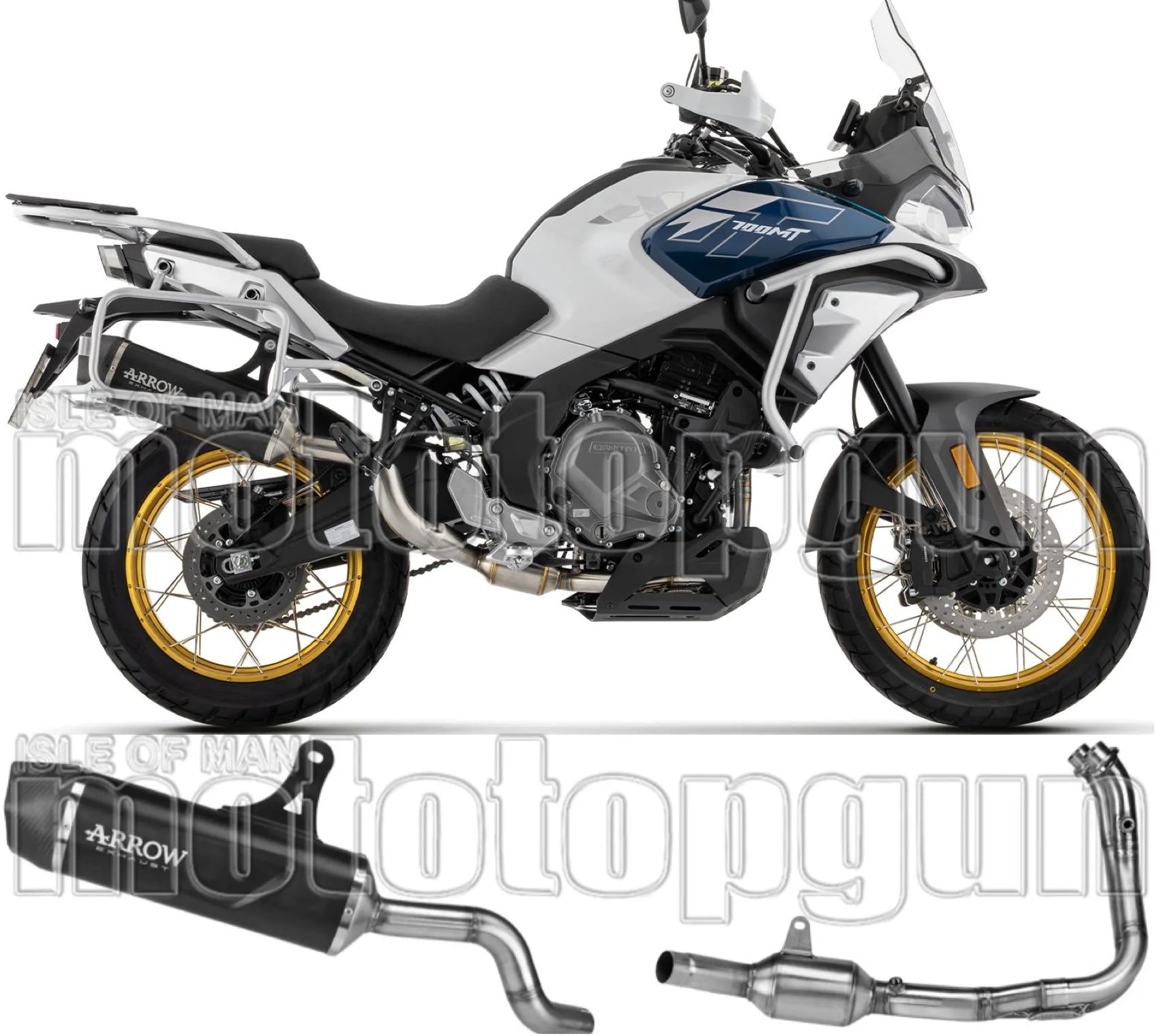 Complete Non-Catalytic Exhaust System With Sound Certification Indy-Race Evo Black Aluminium Carby End Cap - Arrow Special Parts Compatible With Cfmoto 700 Mt Adventure (2025-2026)