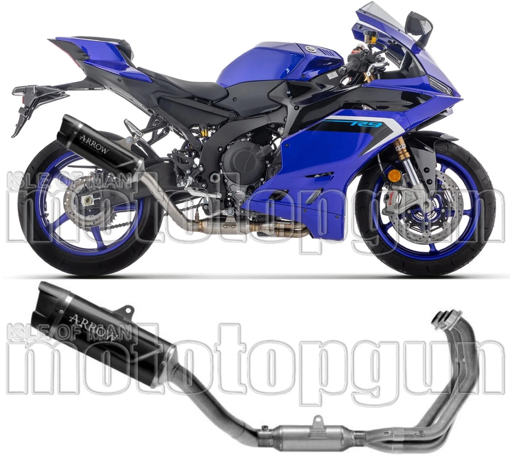 Complete Catalytic Exhaust System With Sound Certification Indy-Race Evo Black Aluminium Carby End Cap - Arrow Special Parts Compatible With Yamaha Yzf R9 (2025)