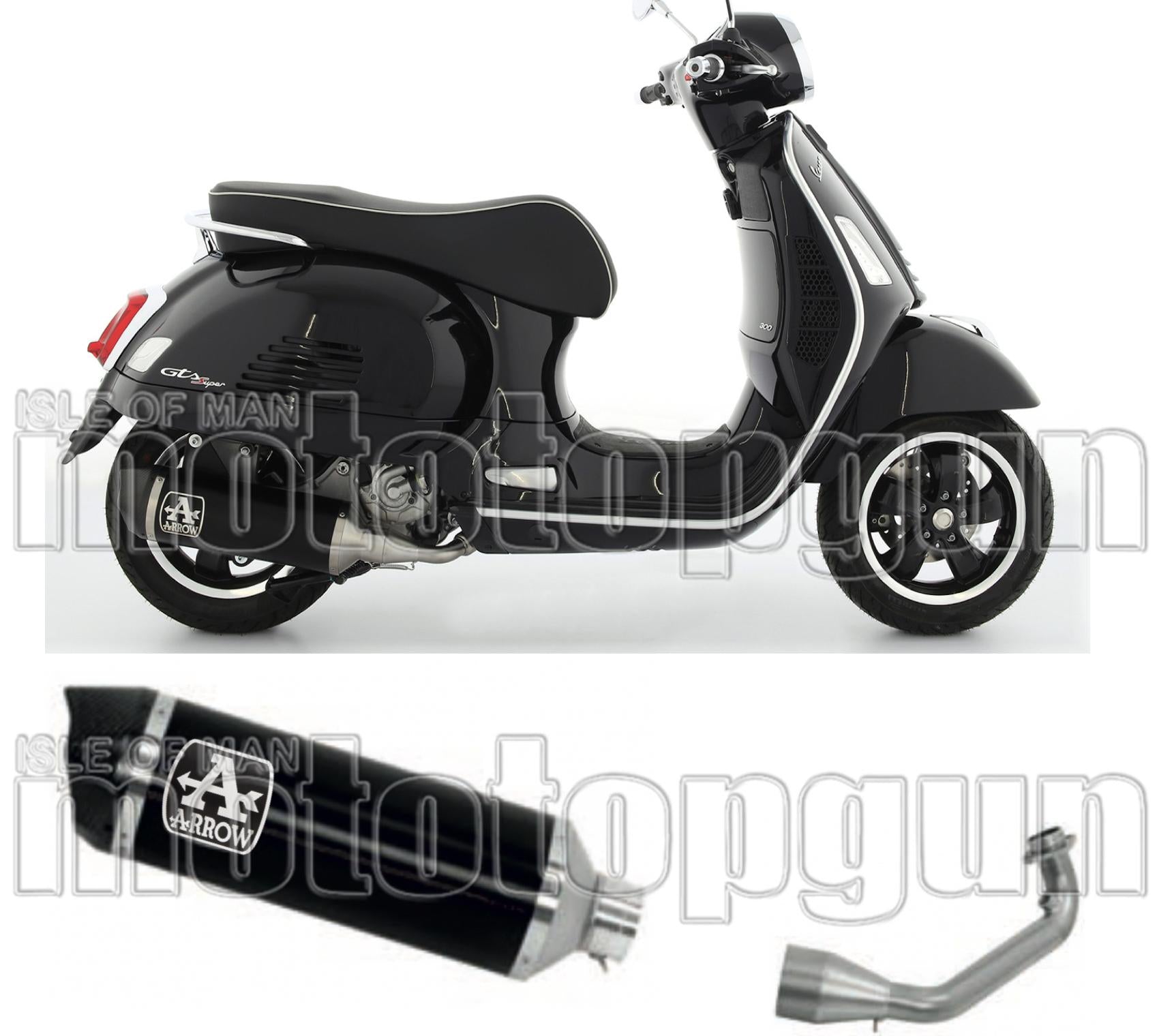 Complete Catalytic Exhaust System With Sound Certification Race-Tech Black Aluminium Carbon - Arrow Special Parts Compatible With Piaggio Vespa Gtv 300 (2023-2024)