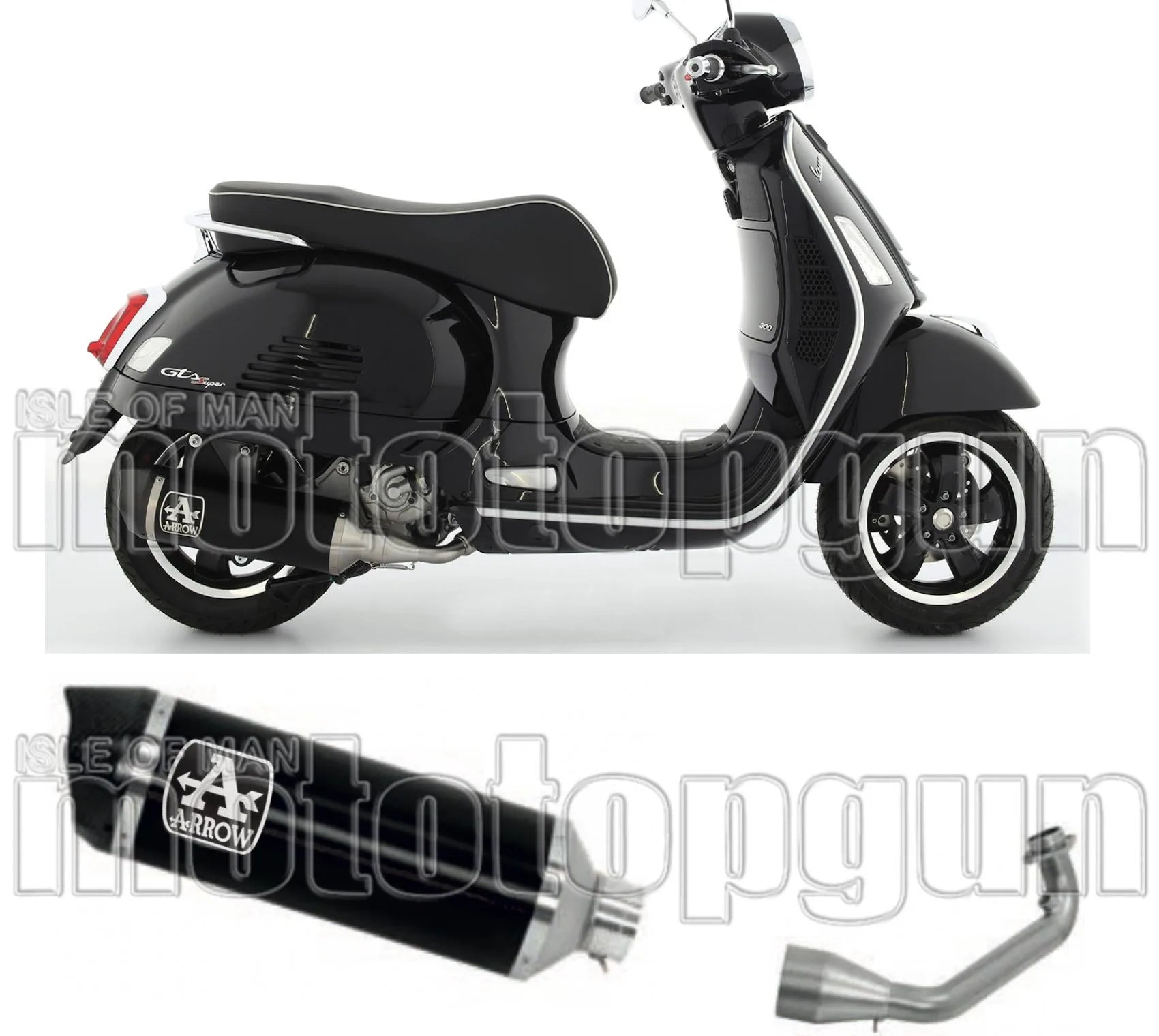 Complete Catalytic Exhaust System With Sound Certification Race-Tech Black Aluminium Carbon - Arrow Special Parts Compatible With Piaggio Vespa Gtv 300 (2023-2024)